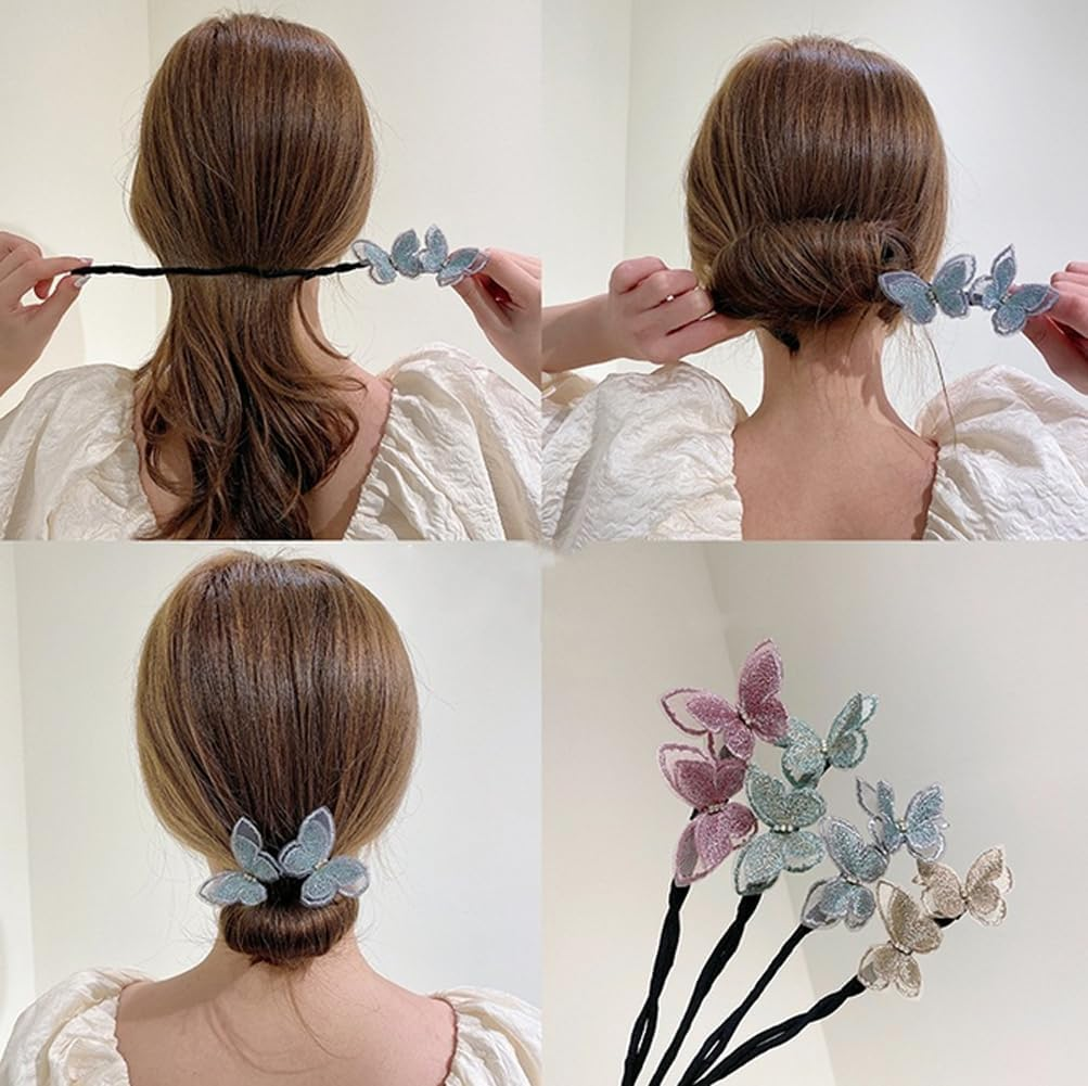 3 Pcs Butterfly Hair Bun Maker Lazy Hair Curler Crown Hairstyle Shaper French Donut Twist Hairstyle Bun Hair Accessories(3 Color) image number 1