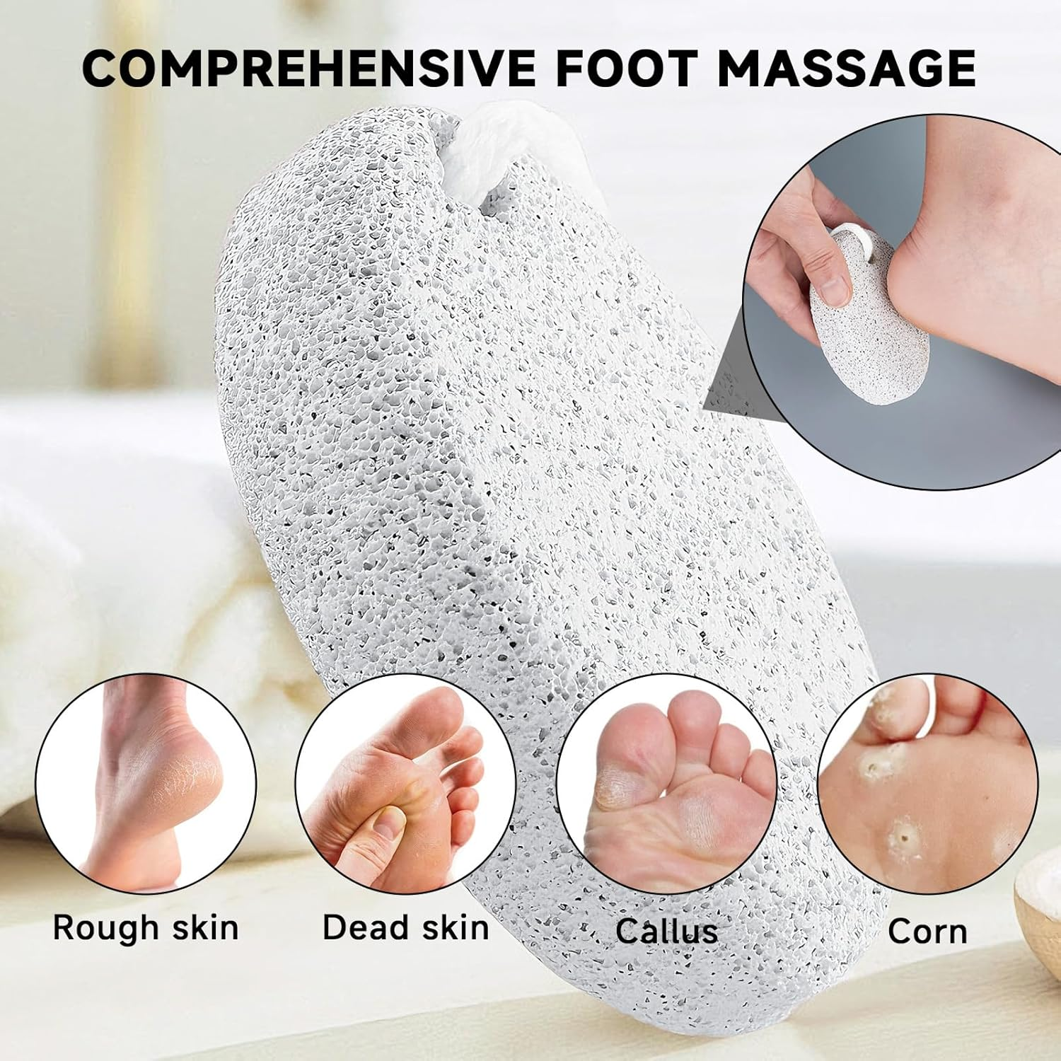 Shingidea 4 Pcs Natural Lava Pumice Stone for Feet Callus Remover, 9X6X2.6Cm Grey Exfoliating Foot File and Pedicure Tools, Hard Skin Dead Removal Professional Care Home Spa Treatment