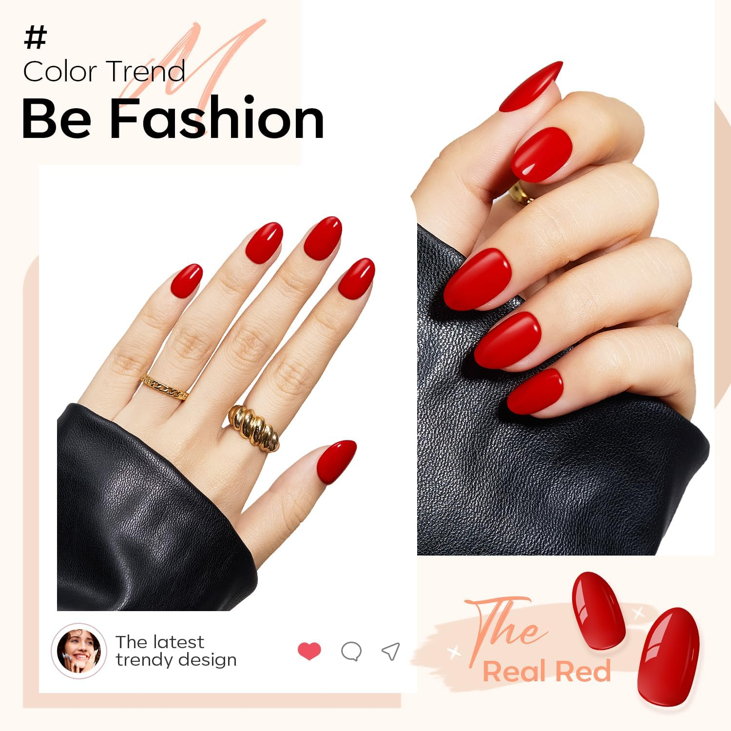 Modelones Short Press on Nails, 32Pcs 16 Sizes Oval Fake Nails with Nail Glue, Adhesive Tabs, Nail File, Prep Pad, Manicure Stick, Real Red 32Pcs 16 Sizes - Real Red image number 1