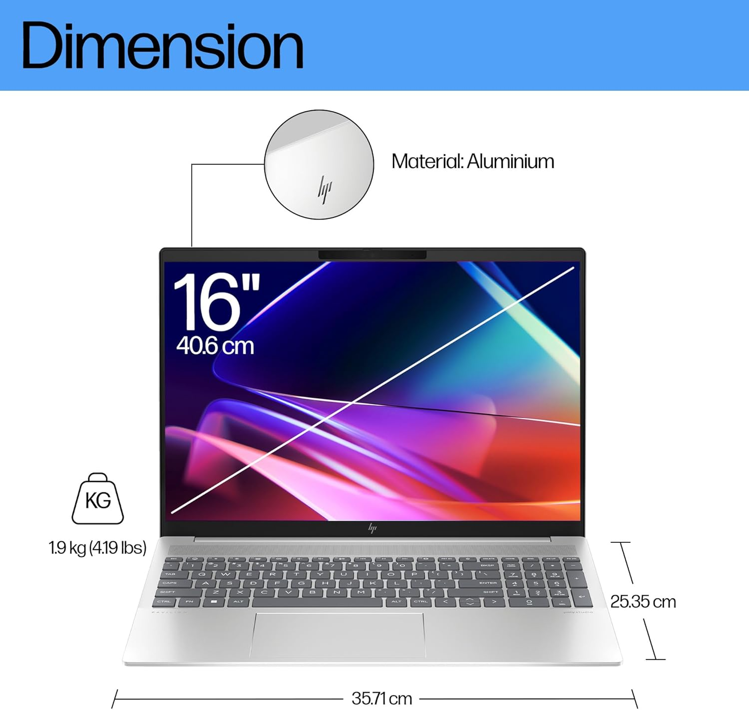 HP Pavilion plus 16" Laptop, 2.5K Display, Intel Core Ultra 7 155H Processor, 16GB RAM, 1TB SSD, NVIDIA Geforce RTX 4050 Graphics, Windows 11, 1.89Kg Weight, Long Battery Life, Silver, B22Z6PA