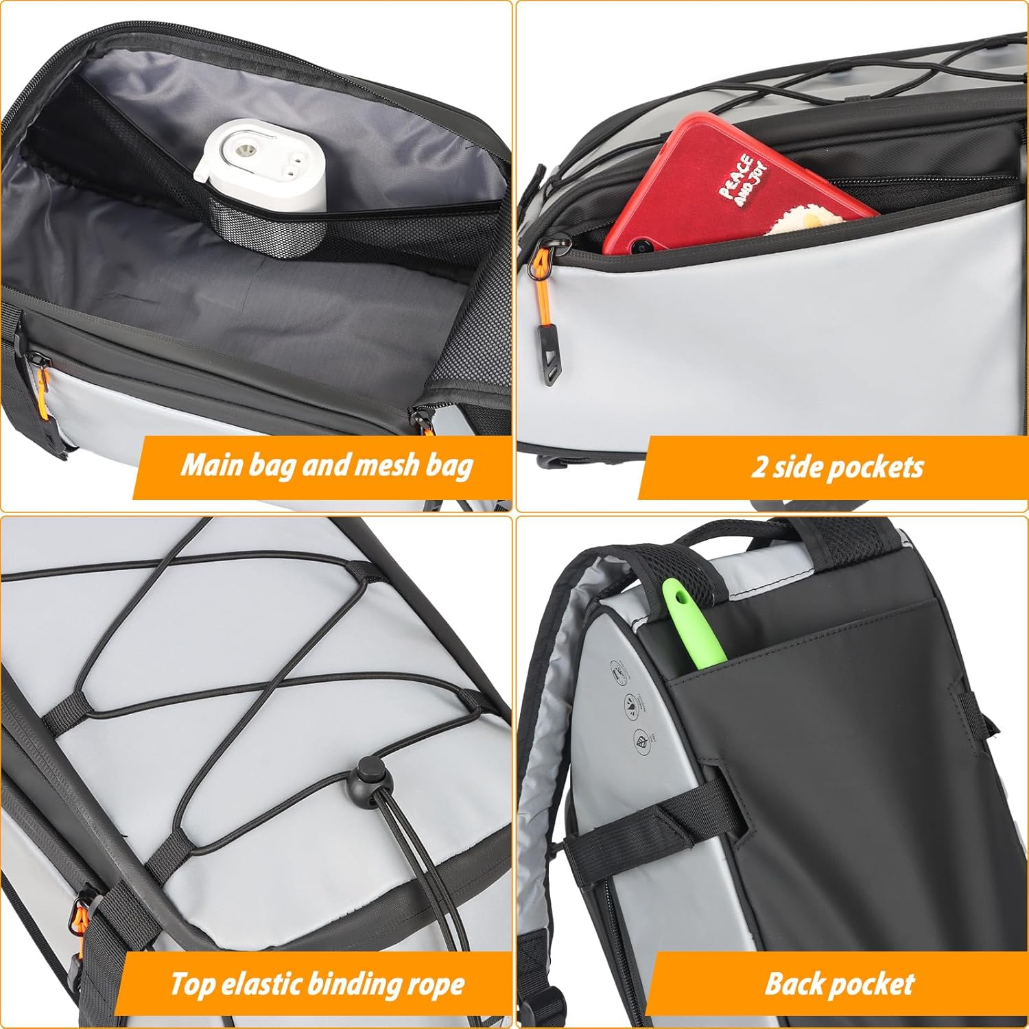 Huijukeji Bike Trunk Bag 360 &deg; Reflective Bicycle Backpack 12L Rear Bike Cargo Rack Bags Storage Pannier Saddle Bag 3-In-1 Multifuction Waterproof Travel Accessories Expandable Luggage Trunk Bag - Silver image number 2