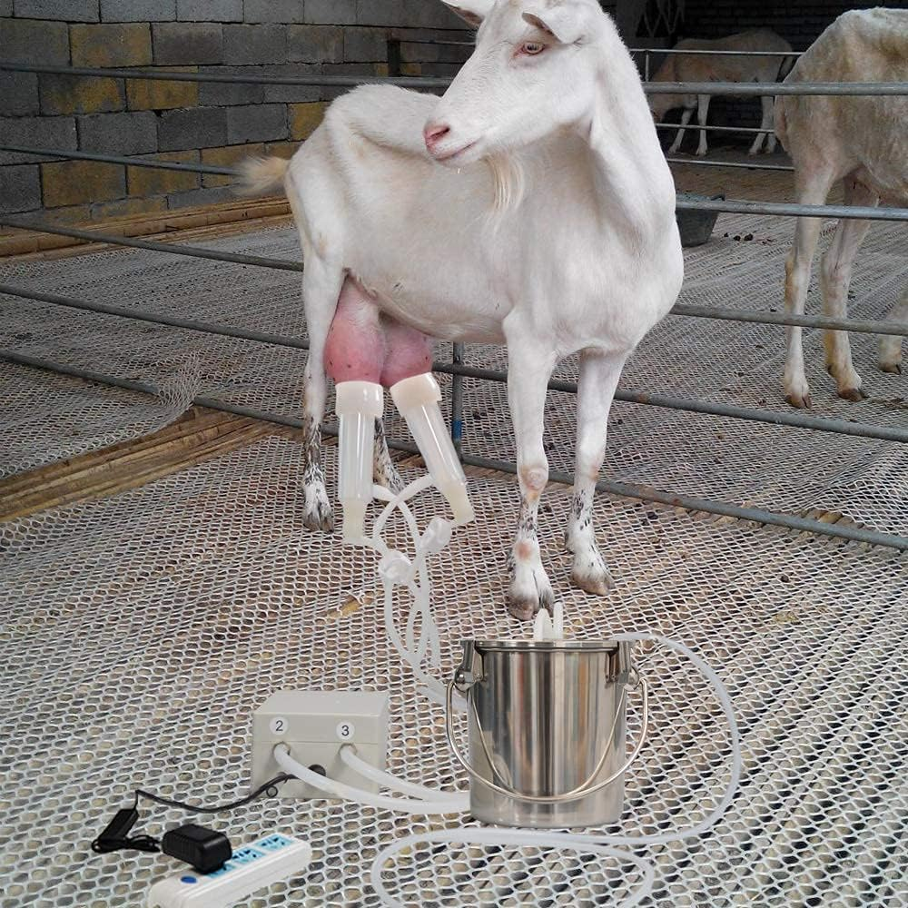 3L Goat Milking Machine,Pulsation Vacuum Electric Milker,Portable Automatic Breast Pump with 2 Teat Cups Stainless Steel Bucket for Goats(3L)