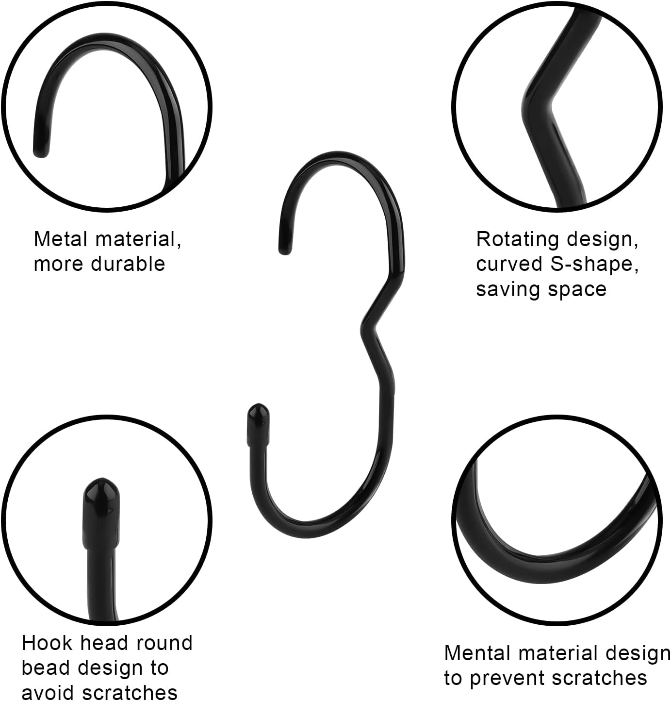 SAVITA 10Pcs S Hooks Heavy Duty S-Shaped Hooks Handbags for Closet Living Room Kitchen Bathroom Metal Hooks for Hanging Clothes Jeans Hats Belts Plants (Black) image number 3