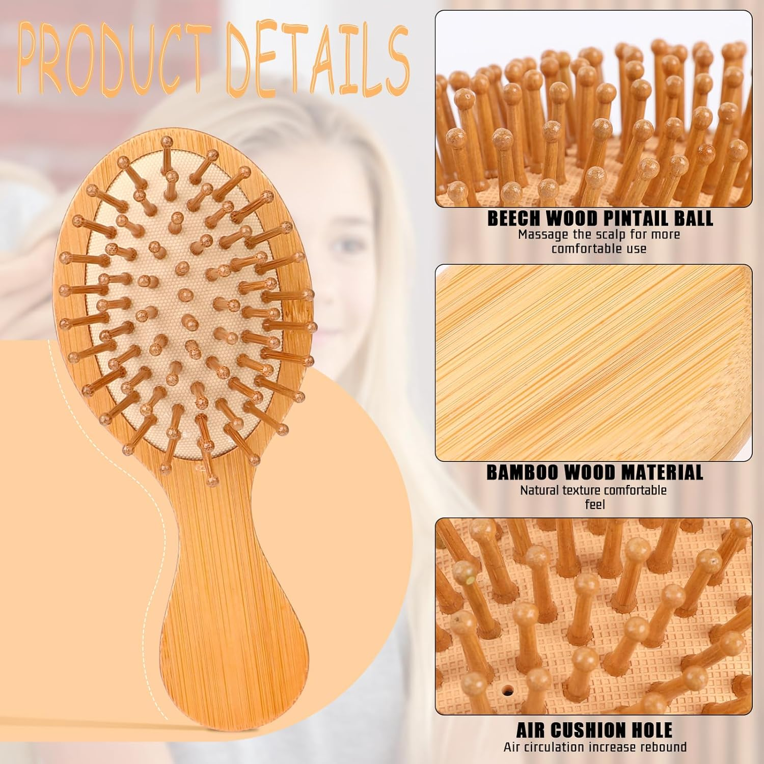 2 PCS Travel Brushes for Hair,Bamboo Brush Mini Hair Brush Anti-Static Bamboo Hair Brush Massage Scalp Detangling Brush Mini Hairbrush Natural Wooden Pocket Travel Small Hair Brushes for All Hair image number 4