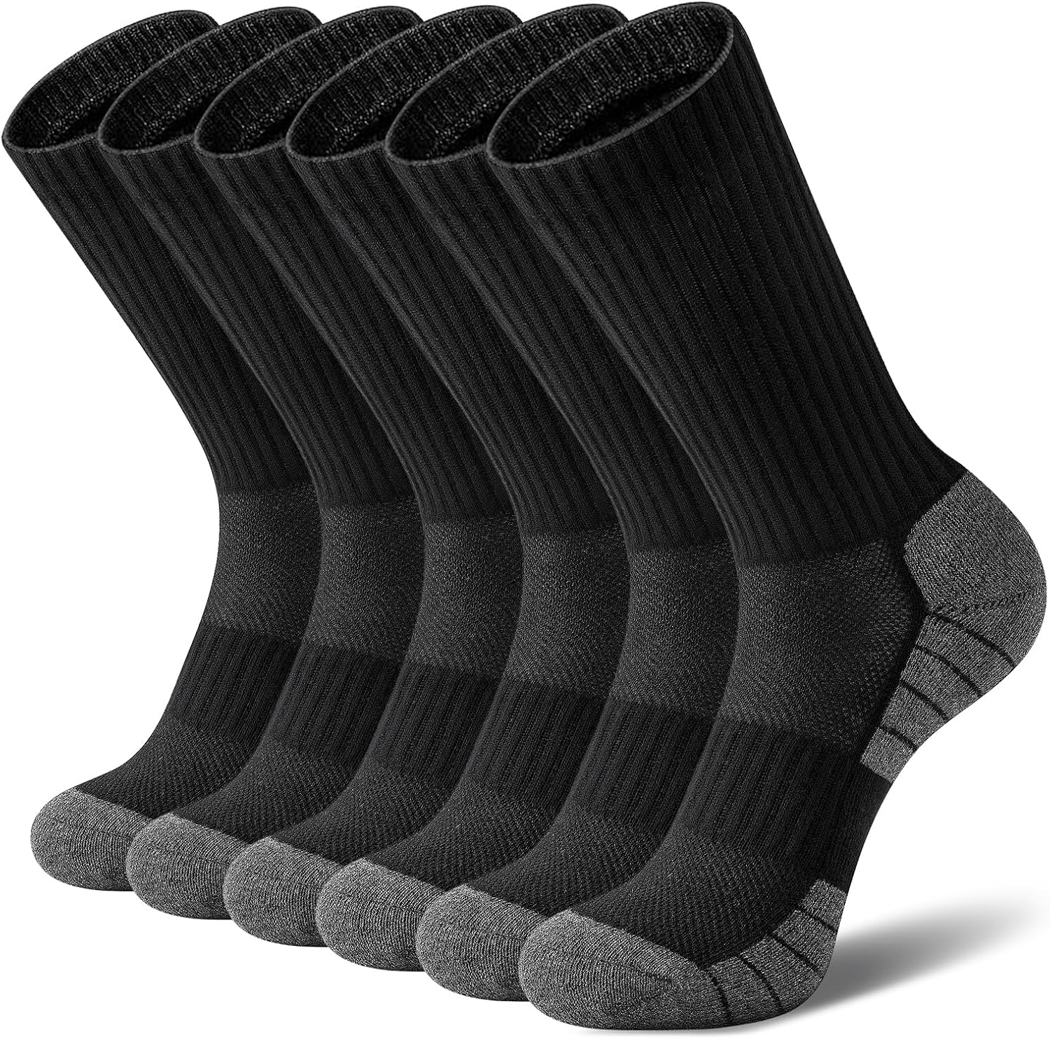 (6 Pairs) Athletic Gym Crew Socks, Cushioned Sports Calf Socks Breathable Cotton Running Hiking Socks for Men Wome