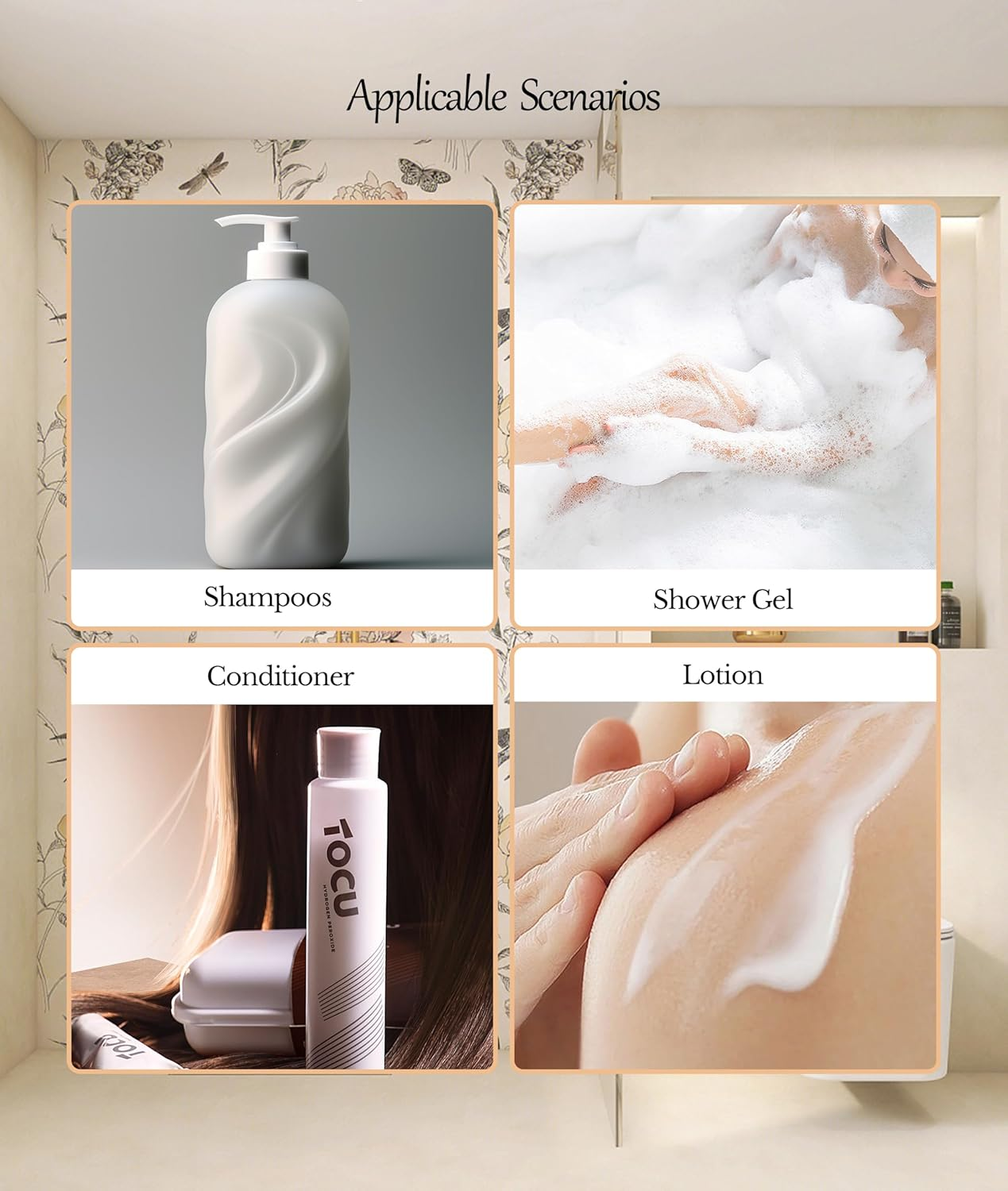 Gugxiom Wall Mounted Dispenser, No Punch Large Capacity Shower Gel Dispenser, Gray Back Mounted Shampoo Conditioner Separator for Bathroom and Other Multi-Site Occasions. (3 image number 3