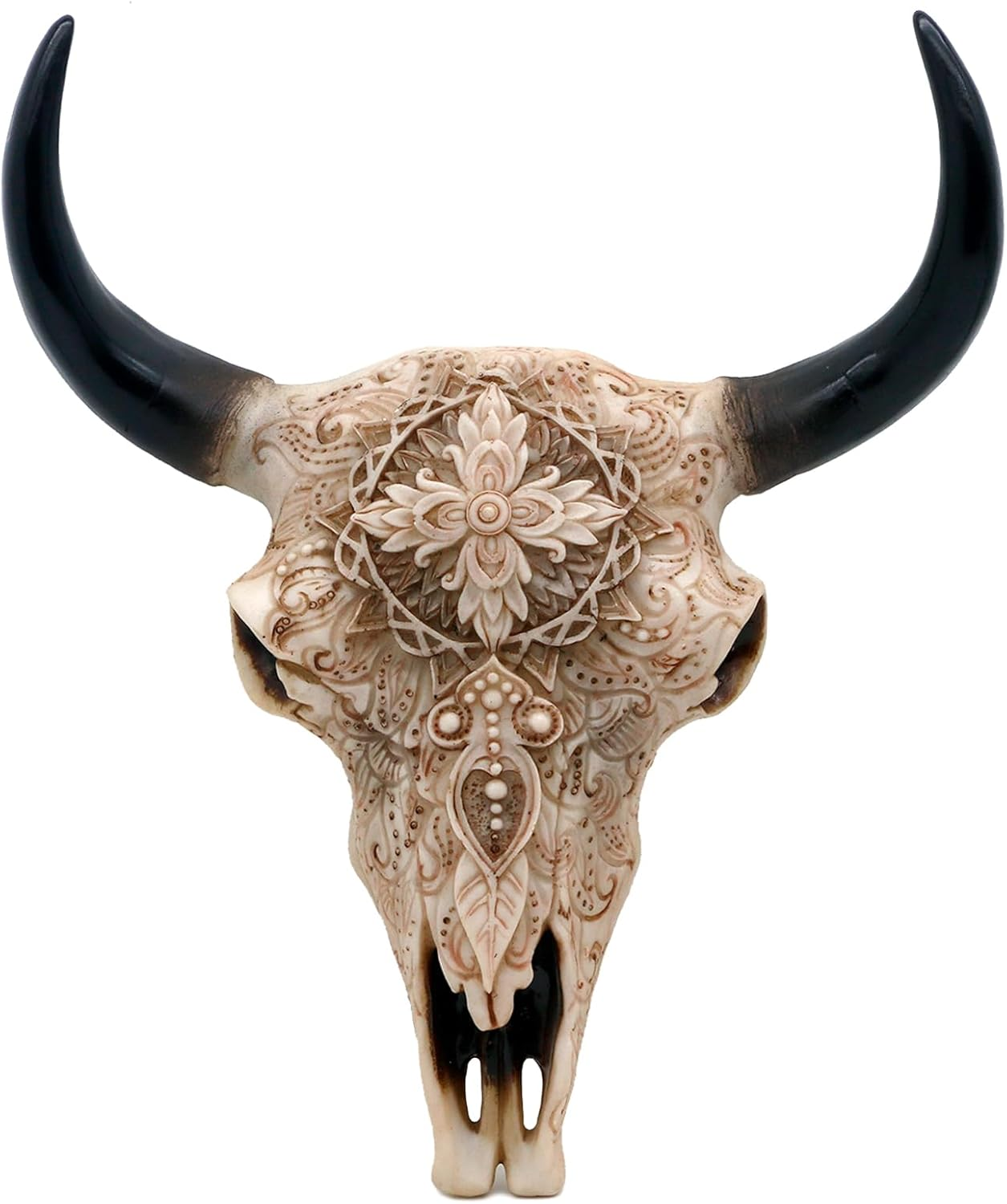 Boho Cow Skull Wall Decor - 9.3&rdquo; L Faux Bull Skull Wall Handing Resin Animal Steer Head Ornament Western Bohemia Room Ideas Decorations image number 1