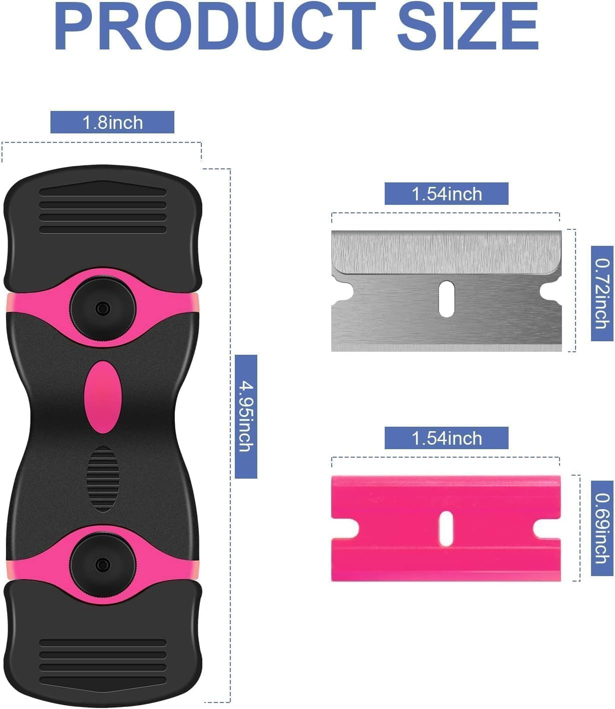 Razor Blade Scraper, 2 Pack Double Edged Razor Blade Scraper Tool with 30 Pcs Razor Blades, Glass Scraper for Windows, Decals, Tint, Stickers, Labels, Caulk, Adhesive（Pink） image number 2