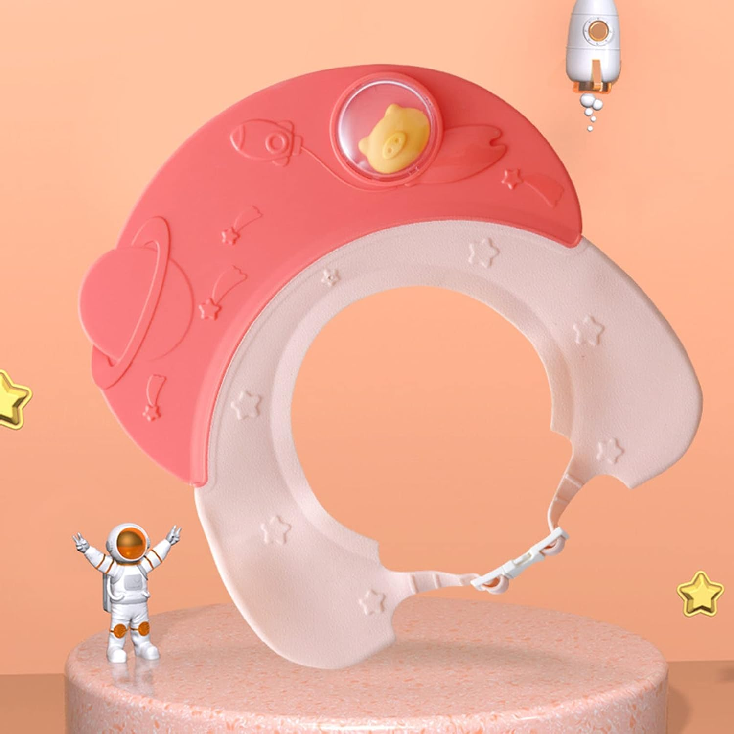 Sanwoodenz Baby Bathing Cap Boys Girls Ear Protective Shampoo Hat Waterproof Adjustable Practical Elastic Red image number 1