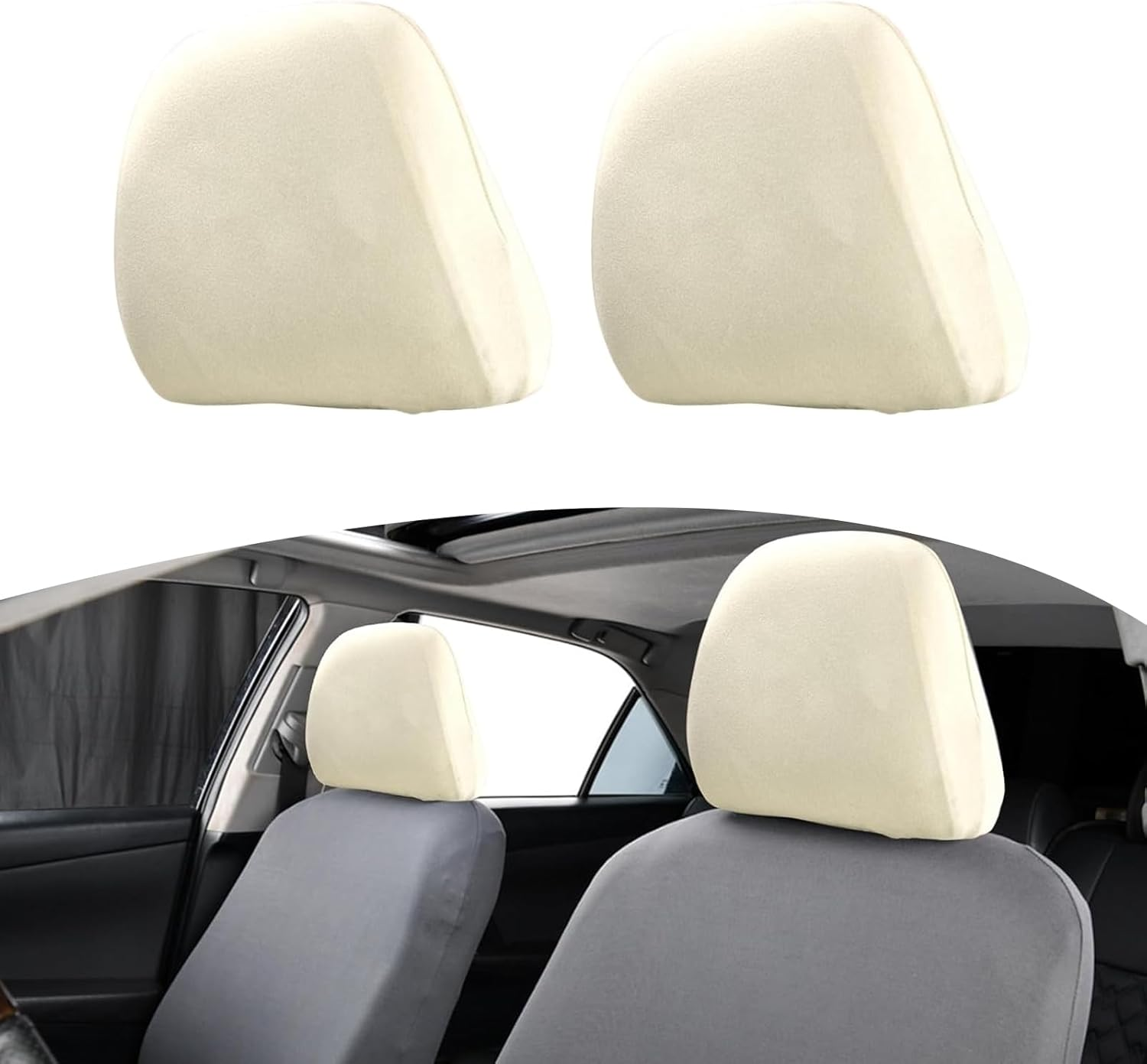 Yumfugu Pack-2 Car Seat Headrest Covers, Soft Dust-Proof Protector Covers, Seat Headrest Cover Replacement, Universal Headrest Anti-Dirty Covers, for Most Cars, Trucks, Suvs (Gray), YUMZYT1701GY-2PCS