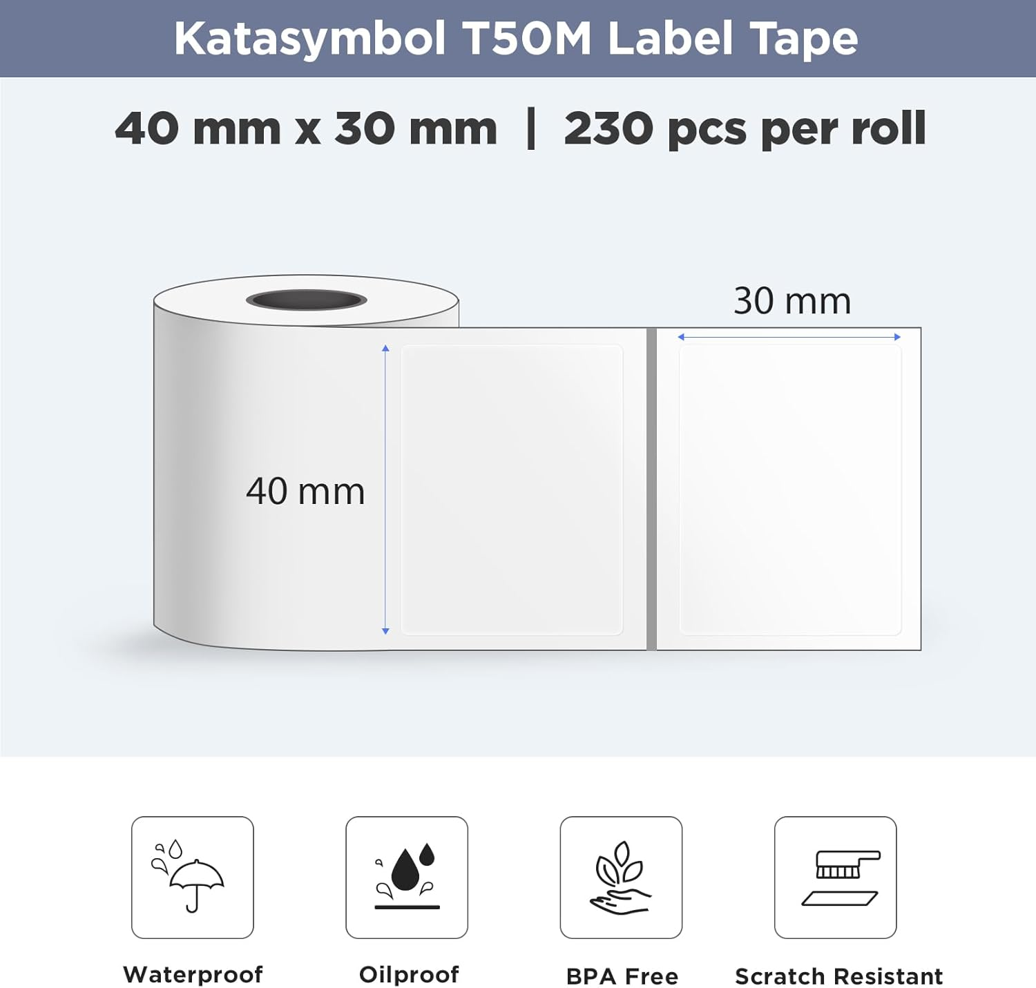 SUPVAN T50M Label Maker Tape Adapted Label Print Paper Refill Transparent Size 40Mm X 30Mm 230Pcs Thermal Laminated Waterproof Self-Adhesive Multipurpose Labeling Tape Replacement