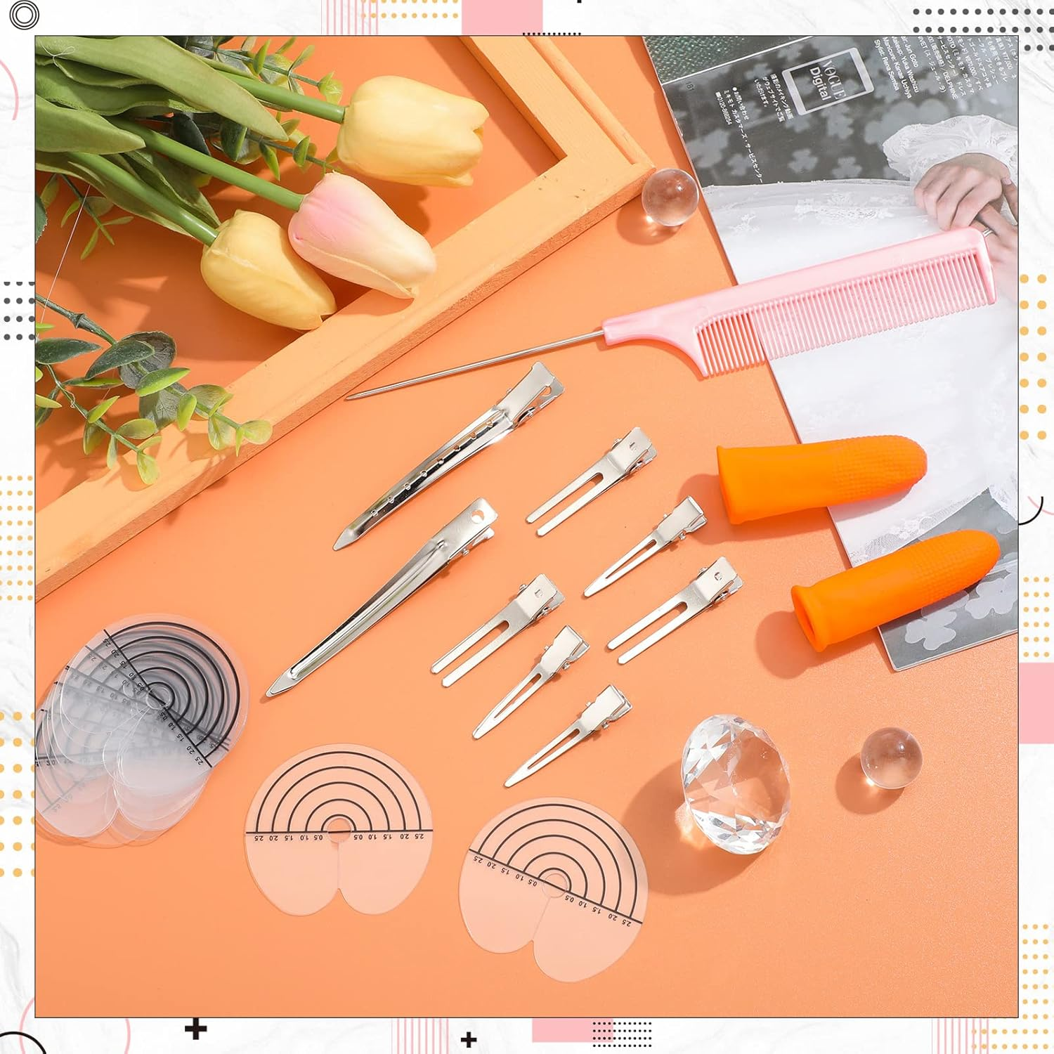 Romooa 150 Pcs Heat Shield Guards for Hair Extensions with 30 Pcs Hair Clips, round Circular and Single Hole Shield Spacers, and 12 Pcs PVC Fusion Glue Finger Protector,1 Piece Rat Tail Comb for Salon image number 6