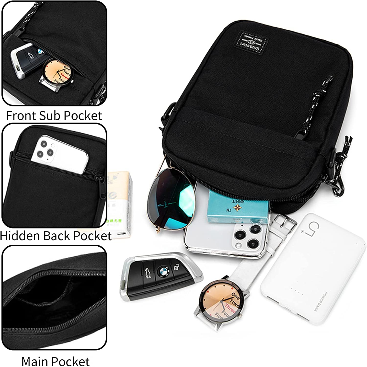 Vaupan Small Crossbody Bag Shoulder Bag for Men, Women Mini Messenger Bag Water Resistant Satchel Bag for School Work Travel Business (Black) - Blue image number 3