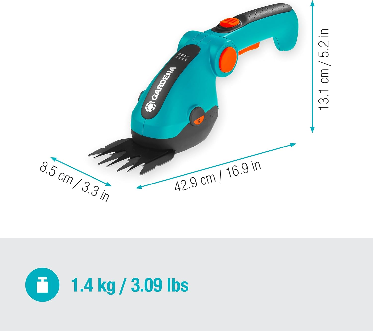 Gardena Set Forbici a Batteria per Erba E Siepi Comfortcut Li: Forbici per Prato E per Siepi, Impugnatura Comoda Inclinabile Con Indicatore a LED, Cambio Lama Senza Utensili (9888-20) image number 6