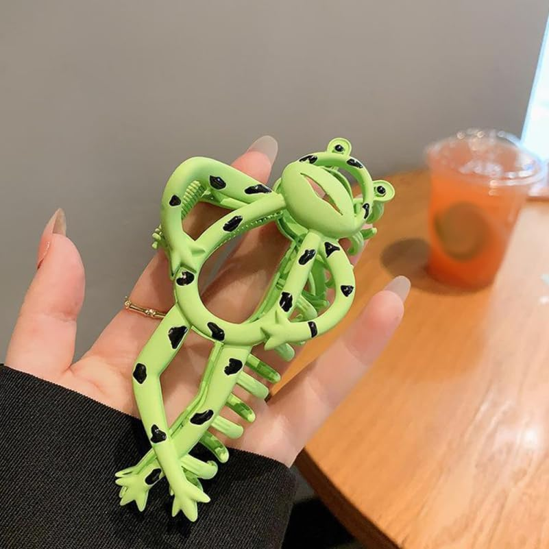 Frog Claw Hair Clip - Large Green Alloy Hairpin Accessory for Women, Fun Cartoon Non-Slip Claw for Thick Hair, Multi-Functional Jaw Clips for Weddings and Everyday Use