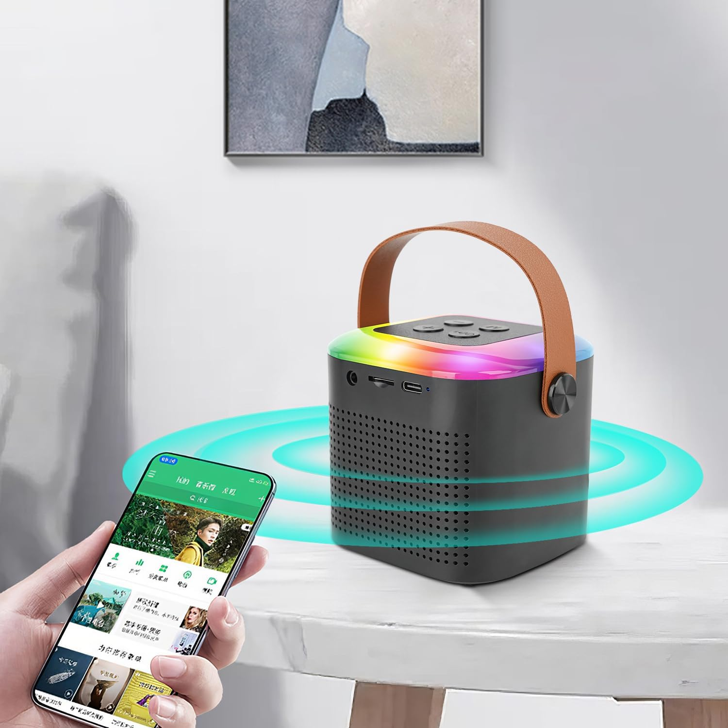 Portable Karaoke Machine with 2 Wireless Microphones and Dynamic Lights, Mini Bluetooth Speaker for Adults and Children,Birthday Gift, Party, School,Outdoor, Travel (Black) image number 4