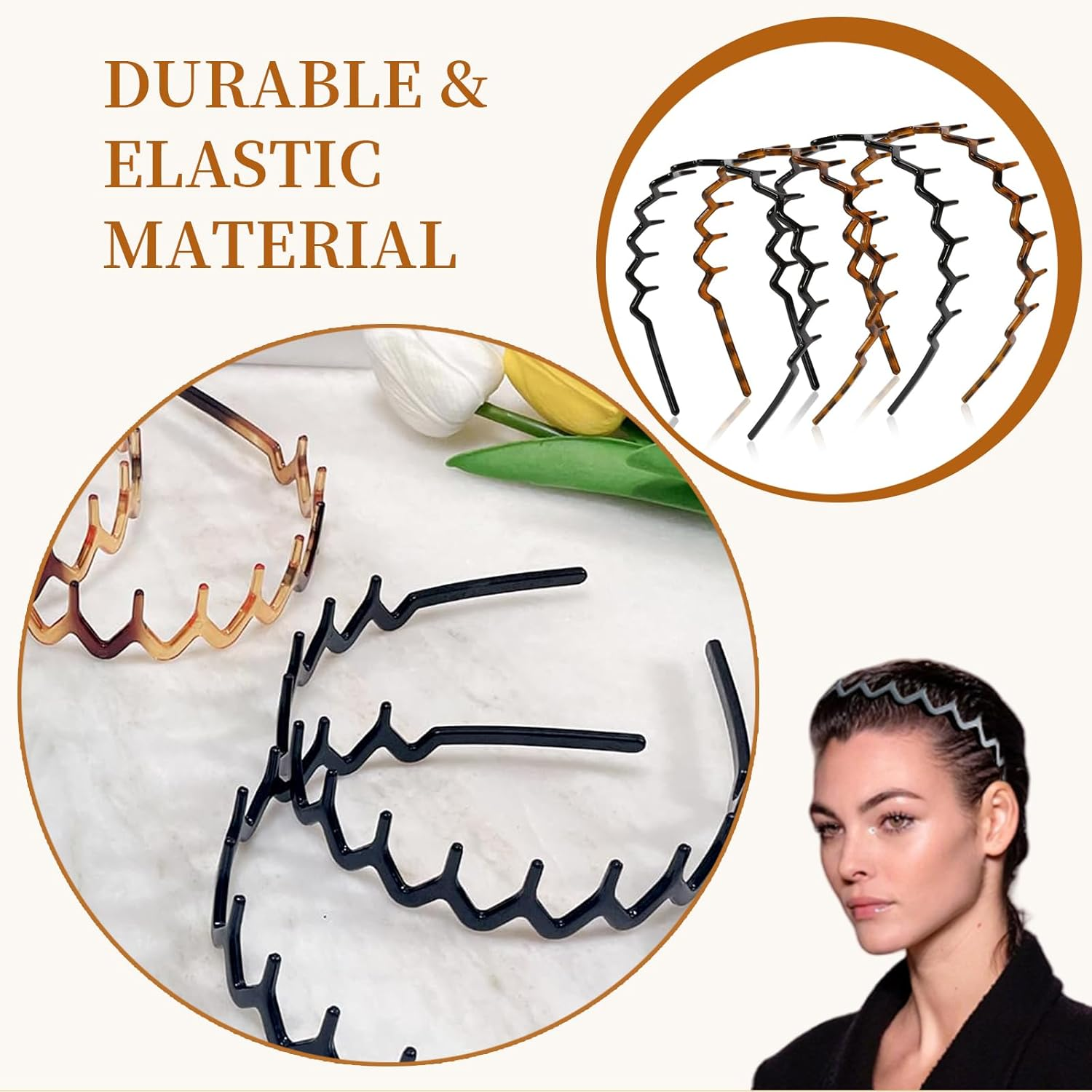 TELAIN Pack of 4 Zigzag Headbands for Women, Teenage Girls and Men - Thin Plastic Hair Bands with Teeth, Non-Slip Black Comb Hair Bands image number 5