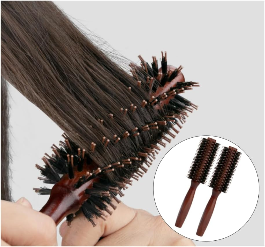 GYWHOOFT 2 Pcs Boar Bristle Brush, Boar Bristle round Brush,Anti Static Quiff Roller Hair Brush for Men and Women, Wooden Handle Bristle Styling Brush, for Hair and Beards Modeling
