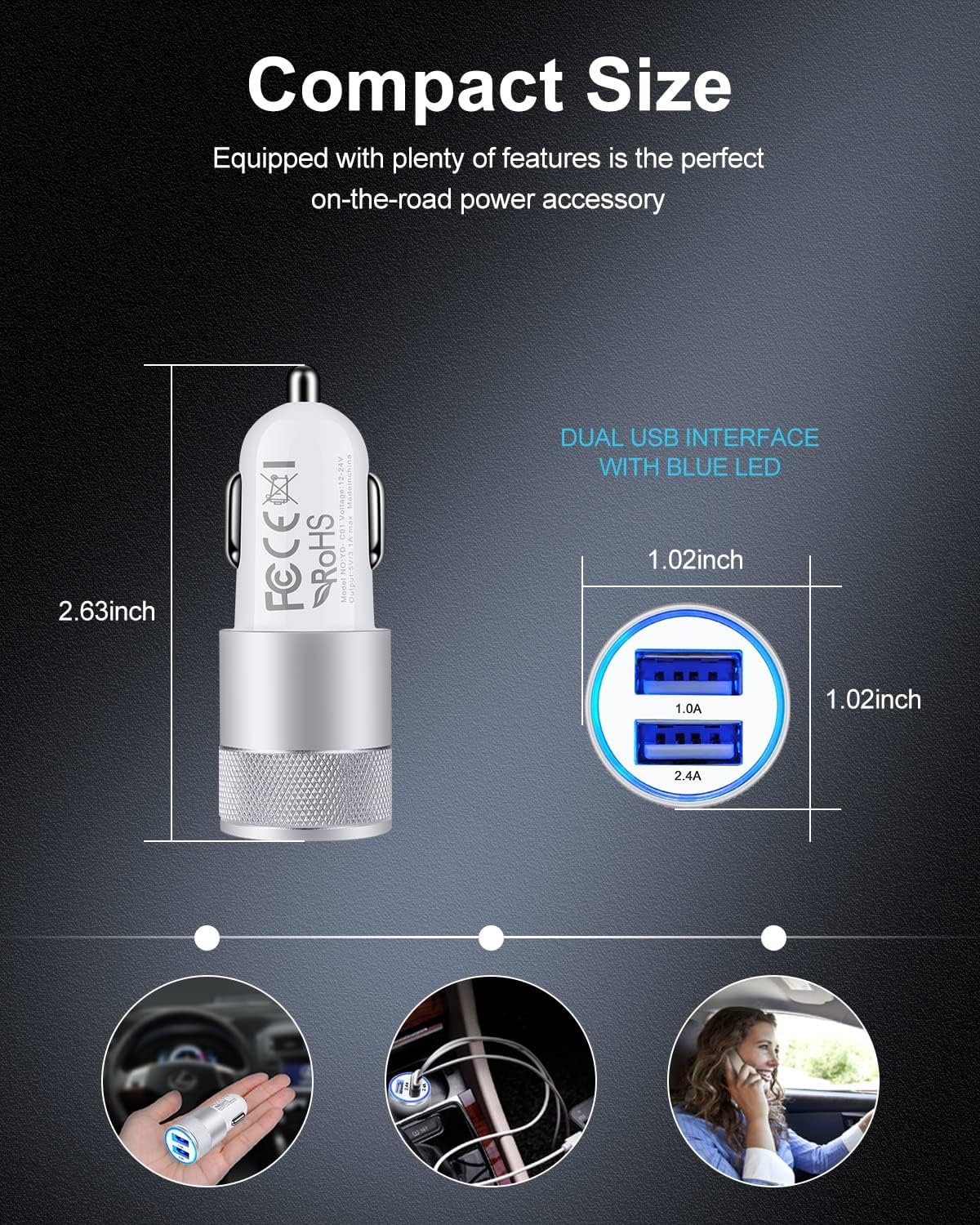 Car Charger, AILKIN 3.4A Portable Dual Port USB Cargador Carro Fit Lighter Spot Socket Adapter for Iphone 16 15 14 13 12 11 Pro Max X XR XS Plus, Ipad, Tablet, Samsung Galaxy S25 S24 S23 S22 Note 20