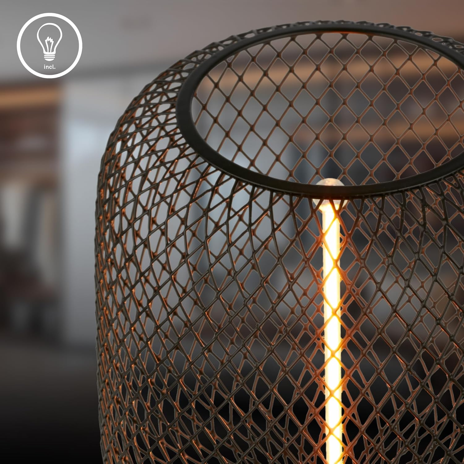 BRILONER - Wire Mesh Table Lamp, Cable Switch, E27 Socket, Night Light, Decorative Lighting for Hallway or Office, Reading Light, 10X25Cm, Black image number 6