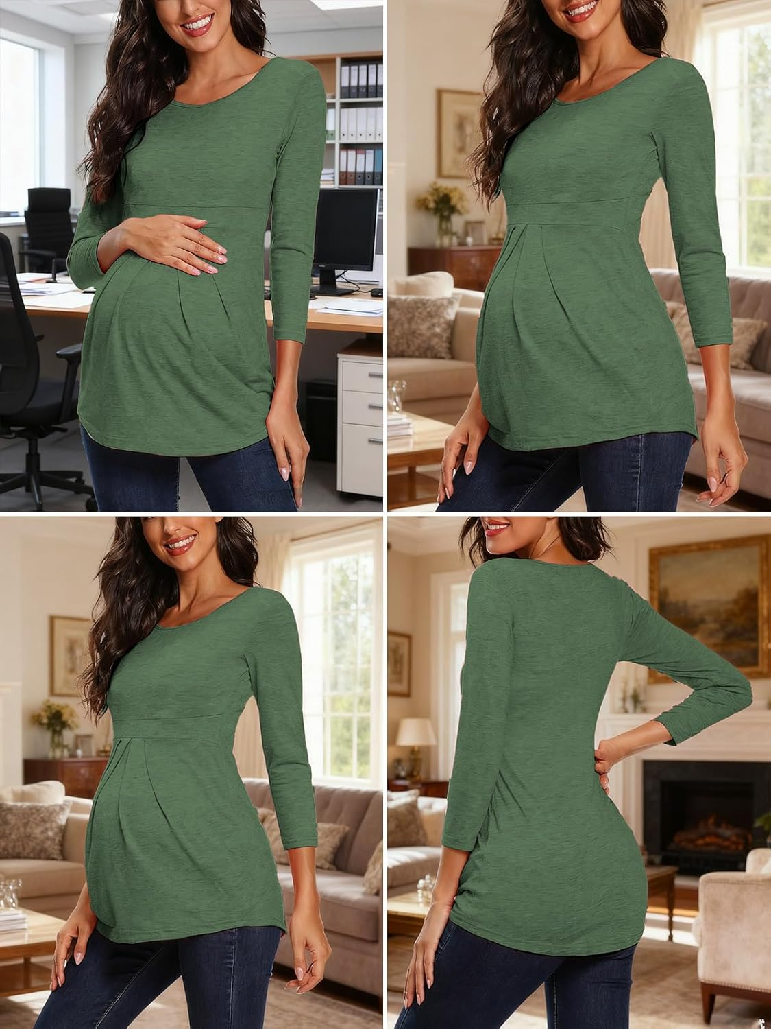 Ecavus Womens Maternity Shirts 3-Pack Short Sleeve Tops Empire Waist Pleated Front Maternity Clothes for Work and Casual image number 3