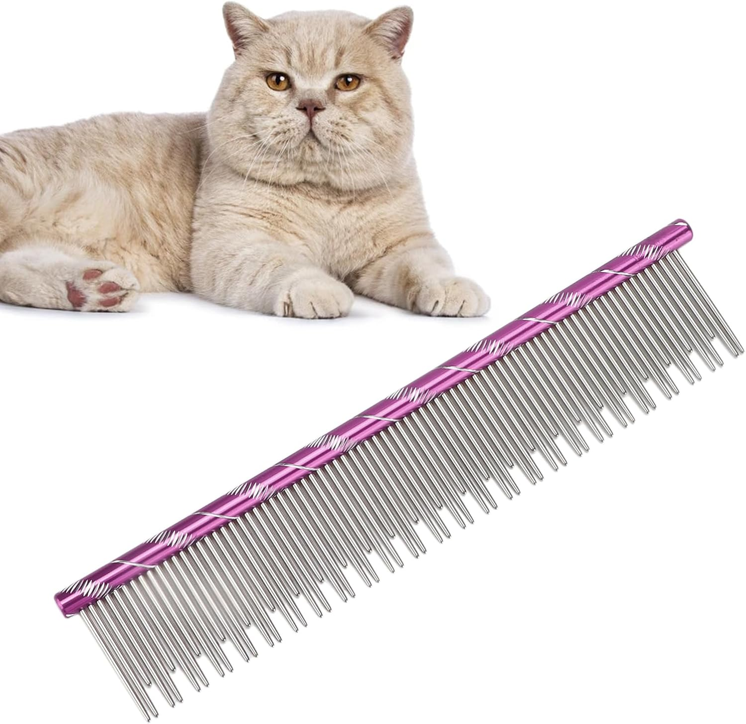 Pet Hair Removal Comb, Rugged Durable Reusable Comfortable Open Knot Comb with Stainless Steel Teeth, Metal Dog Comb Professional Dog Grooming Tools for Cats Dogs (Blue)