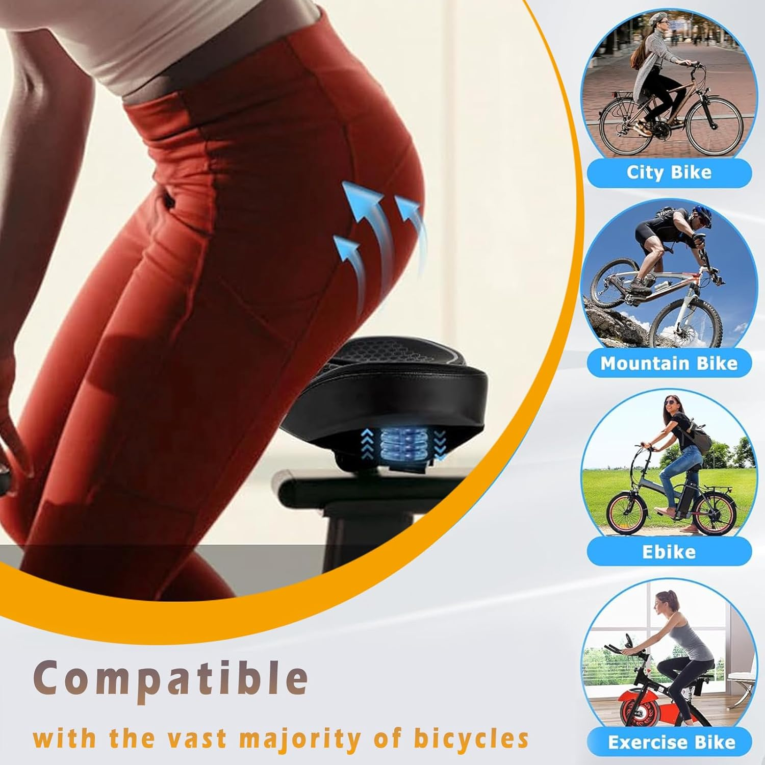 Comfort Cycling Seat with Wide Shock - Ergonomic Design for Mountain/Cruiser Bicycles - Unisex Comfort for Stationary & Road Cycling image number 3