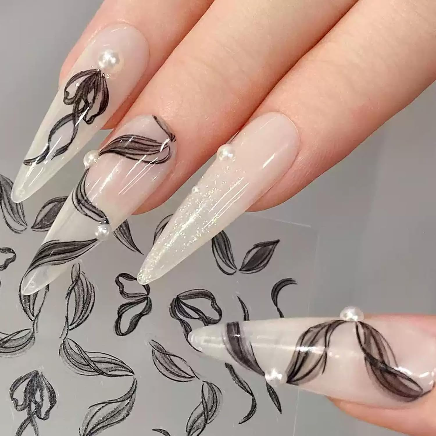 Nail Art Stickers Decals Stripe Line Nail Decals Self Adhesive Wave Nail Art Stickers for Women Girls DIY Nail Art Decorations Supplies (Black) image number 3