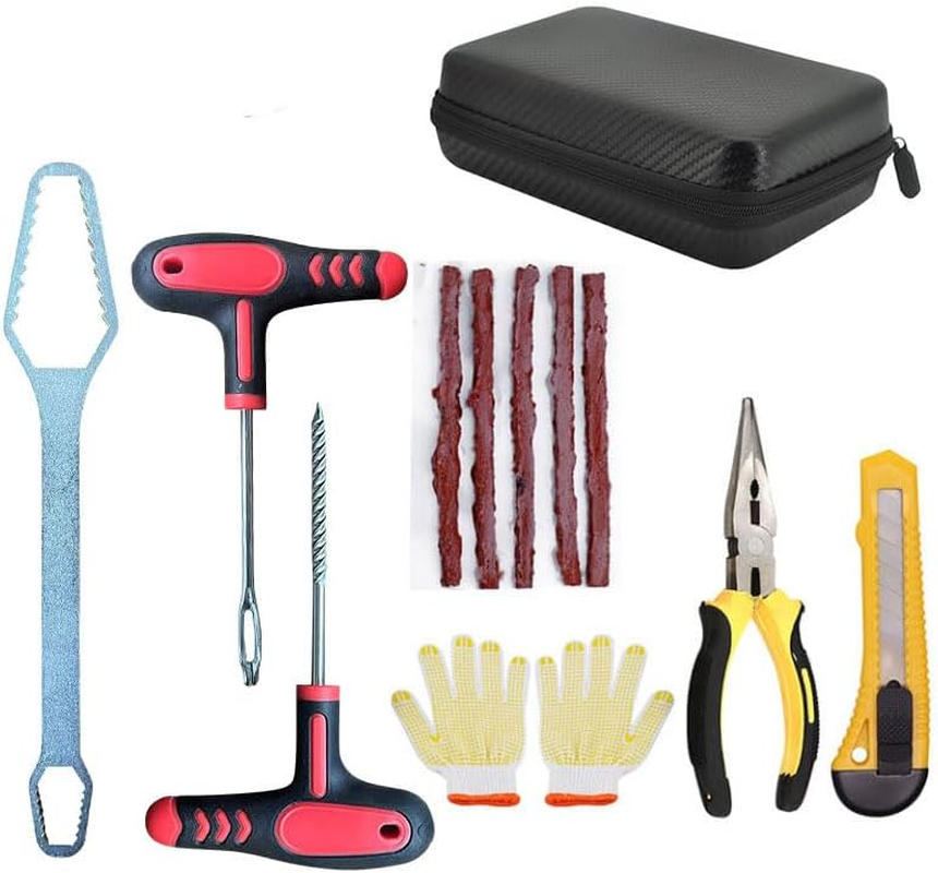 7 PCS Car Quick Tire Repair Tool Set, Vacuum Tire Thread Drill Fork Drill Tire Repair Tape Anti-Slip Dispensing Gloves Accessories, Portable Repair Parts, for Cars, Truck, Motorcycle image number 2