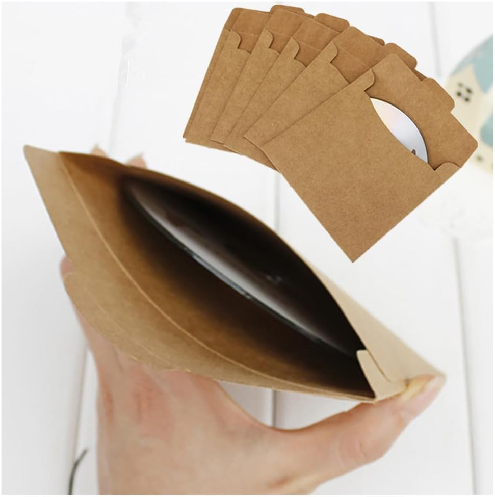 Granmagazz Kraft Paper DVD Envelopes Cardboard CD Sleeves, 50 PCS CD Sleeves Durable Kraft Paper CD/DVD Storage Bags, Secure Flap Closure, Ideal for Media Storage & Protection image number 2