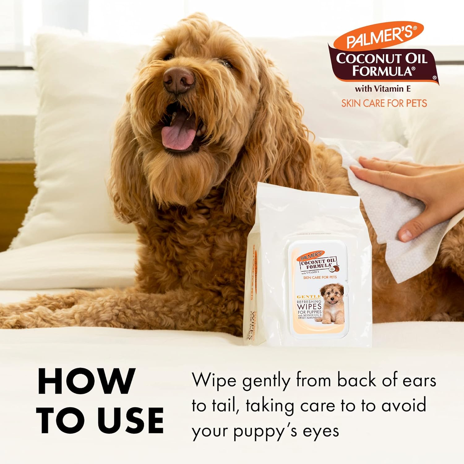Palmer'S Coconut Oil Gentle Refreshing Wipes for Puppies | Palmers Coconut Oil Puppy Wipes - 100 Ct Gentle Pet Grooming Wipes for Dogs with Coconut Oil image number 4