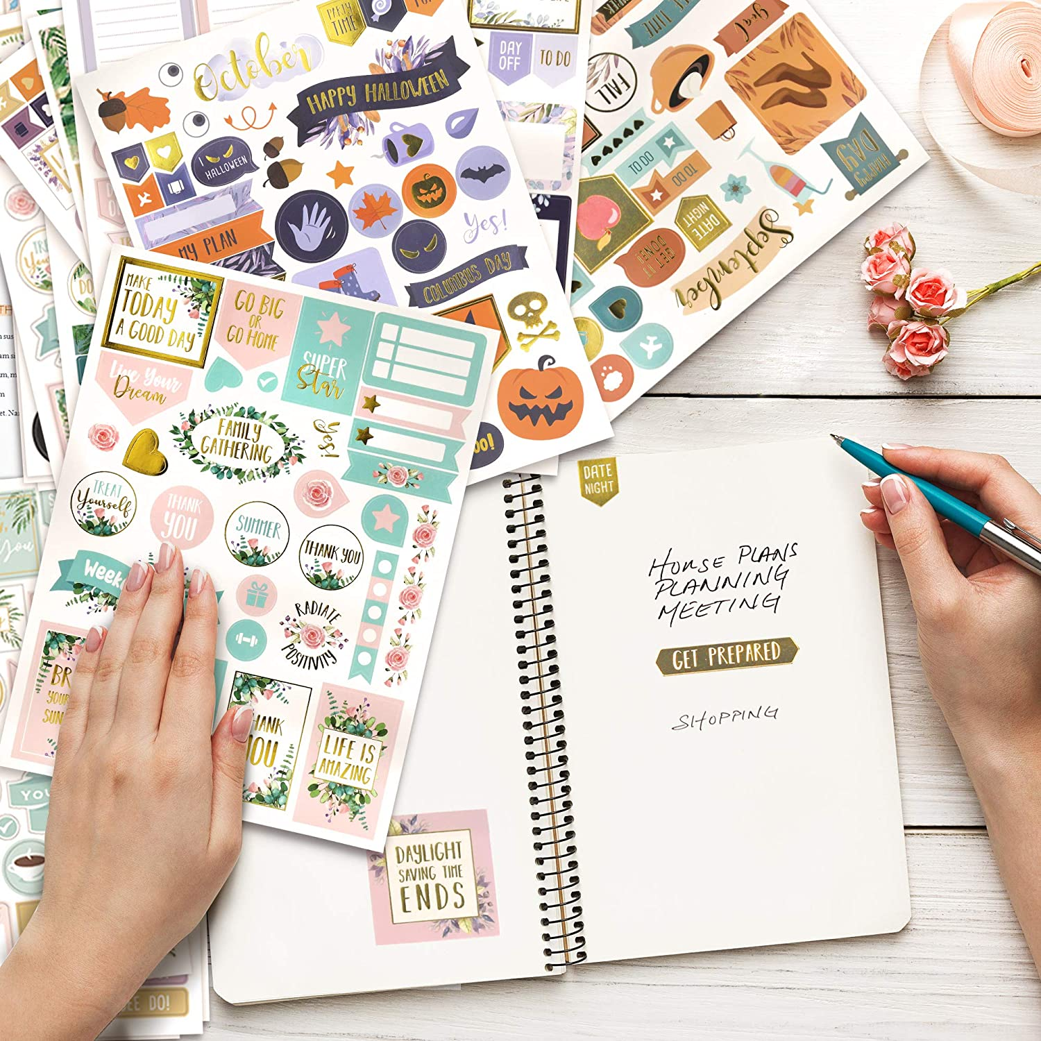 Aesthetic Greenery Planner Stickers for Fun Planning - 1100+ Stunning Gold Foil Monthly Designs - the Perfect Sticker Accessories to Enhance Your Daily Calendar and Planner Journaling image number 1