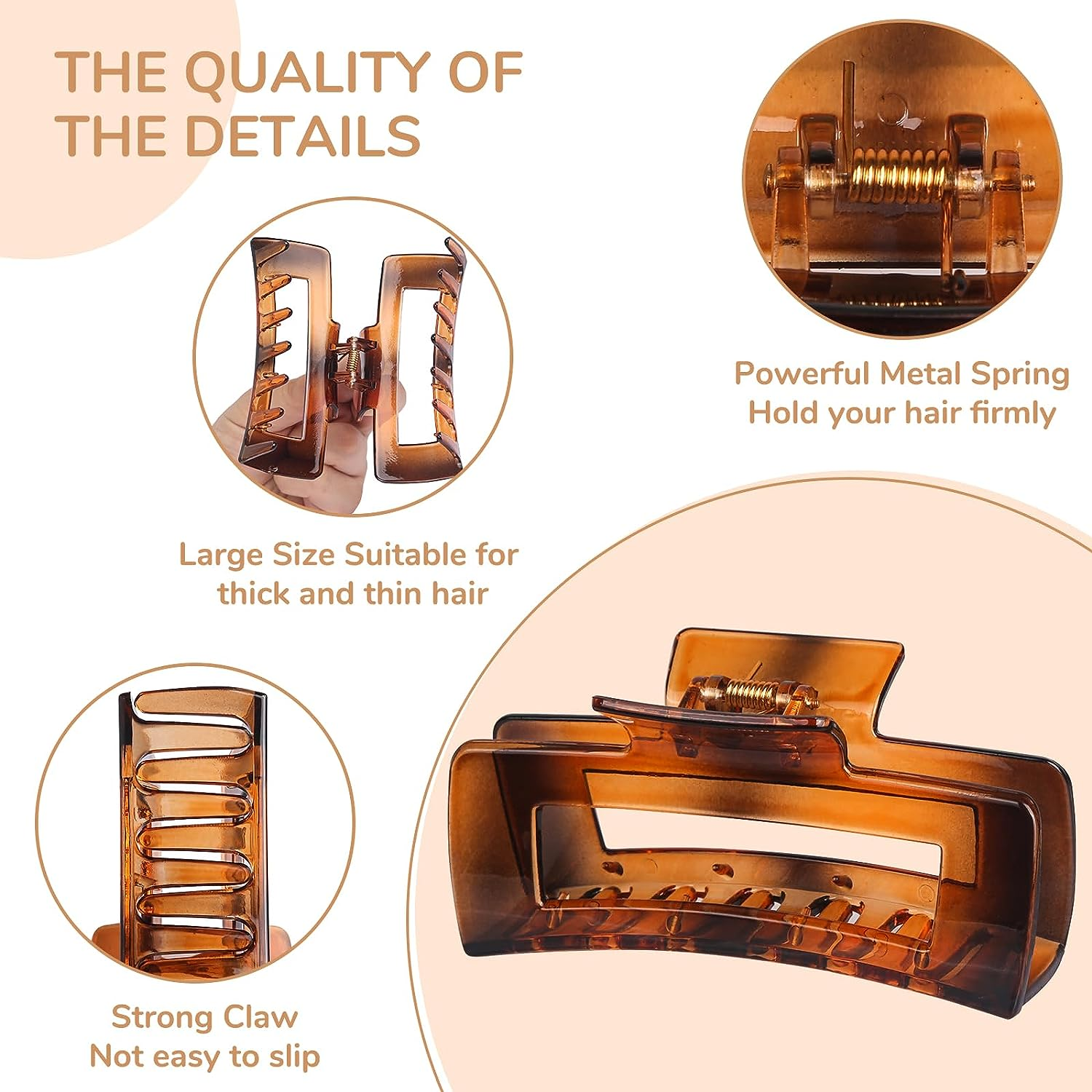 Vigorpace 8 Pcs Large Hair Claw Clips 4.1" Non-Slip Big Square Matte Hair Claw Clips for Women Girls, Strong Hold Banana Clips for Thick Thin Hair image number 1