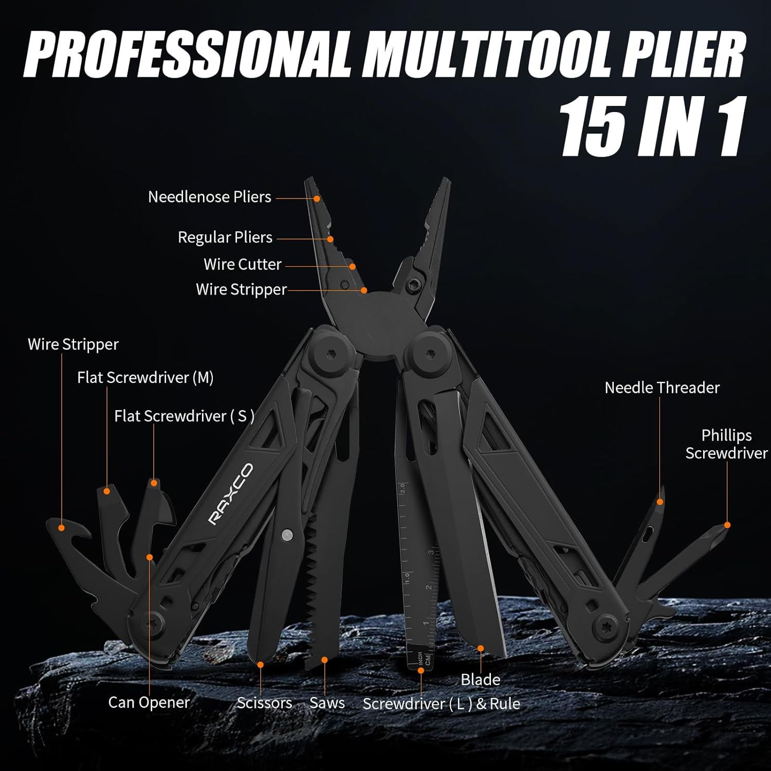 Raxco Gifts for Man, 15-In-1 Multitools with Pliers, Multi Tools in Giftbox, Father Day'S Gift image number 6