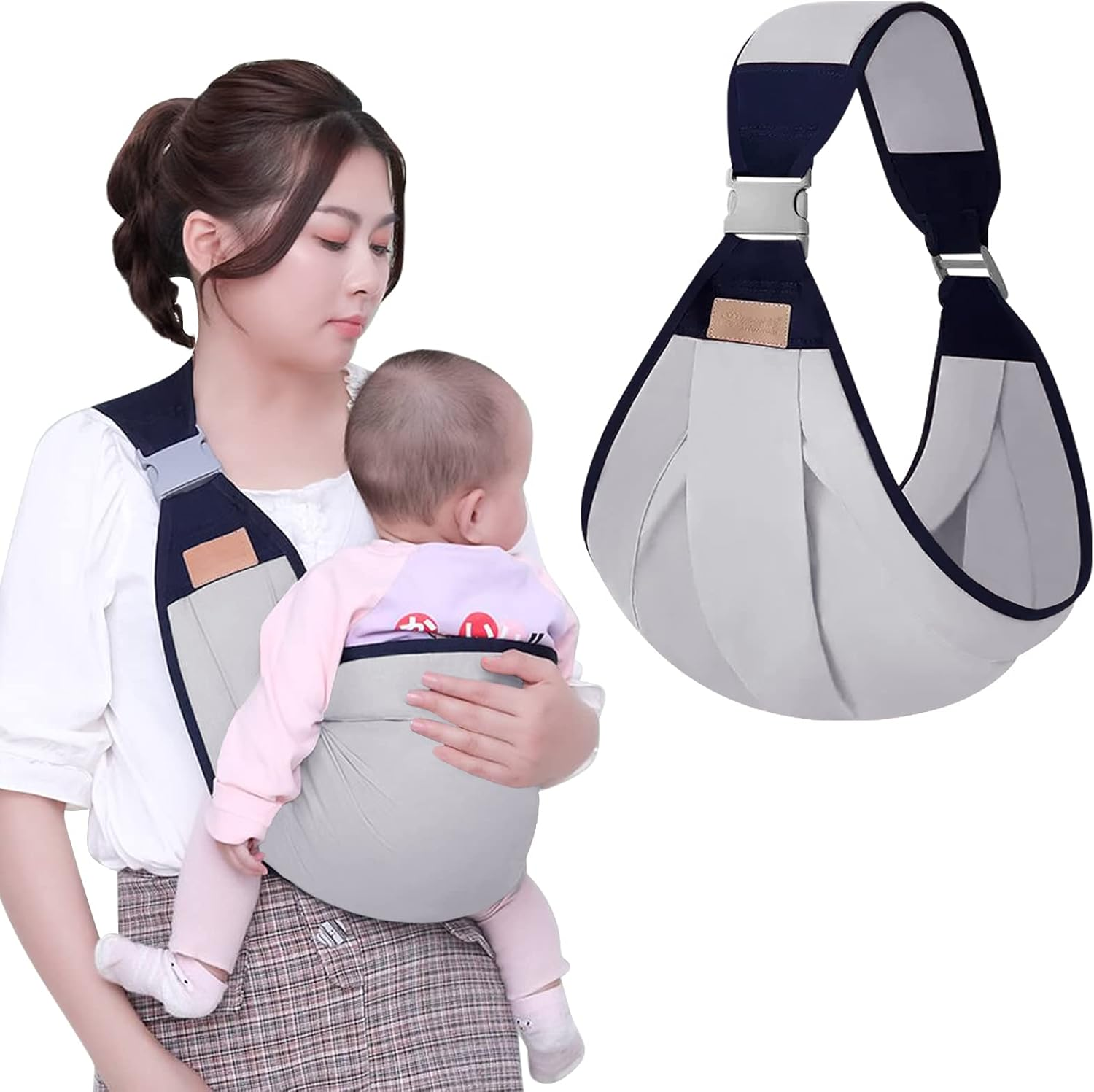 Baby Carrier, Lightweight Baby Carrier, Adjustable Thick Shoulder Baby Sling, Portable Baby Half Wrapped Sling, Breathable Baby Wraps Carrier for 0-36 Months Newborn to Toddler (Gray) image number 6