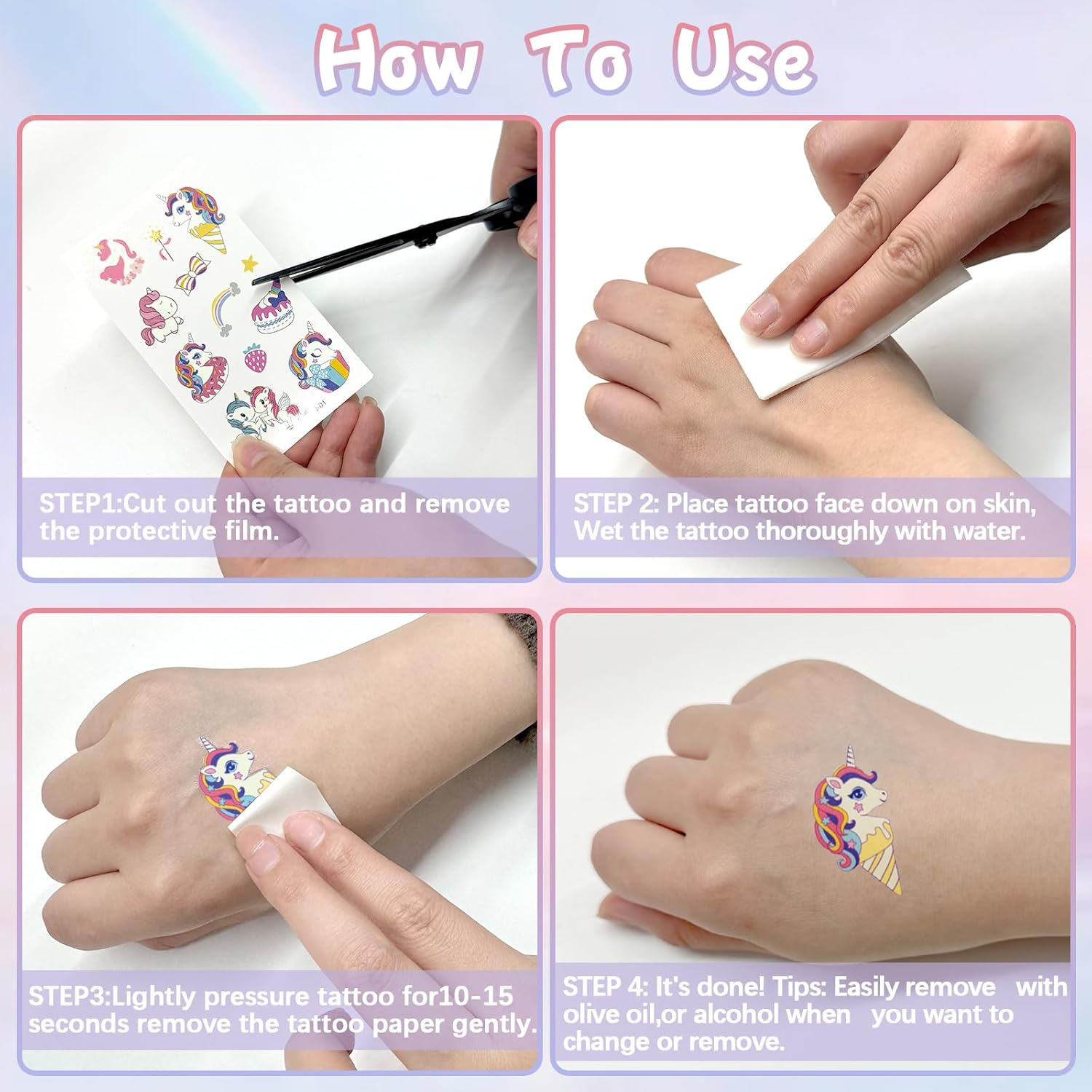 20 Sheets Luminous Temporary Tattoos Kids, Unicorn & Dino Themes Glow Temporary Tattoos Stickers for Girls Boys, Glow Party Supplies Gifts (Unicorn) - Unicorn image number 5