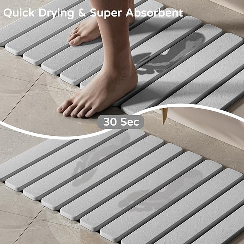 Diatomaceous Earth Folding Bath Mat 39 * 60CM Super Absorbent Floor Mat Quick-Drying Bathroom Carpets Non-Slip Doormat Rectangle Floor Mat Portable Roll-Up Foot Bath Mat for Bathtub Kitchen (Grey) image number 1