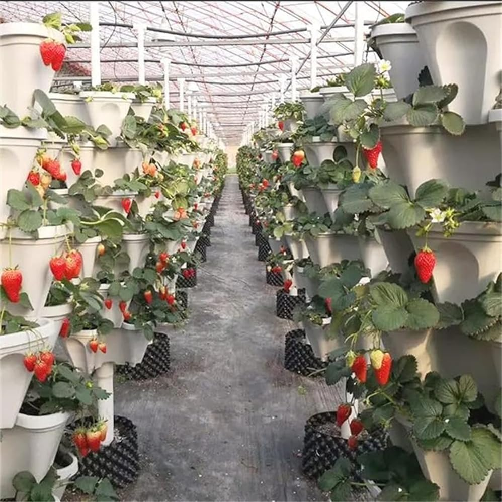 6-Story Vertical Planting Creative Flowerpot, Stackable Garden Plastic Flowerpot, Wheeled Vertical Strawberry Flowerpots, Indoor and Outdoor Tower Garden Flowerpots (Beige) image number 2