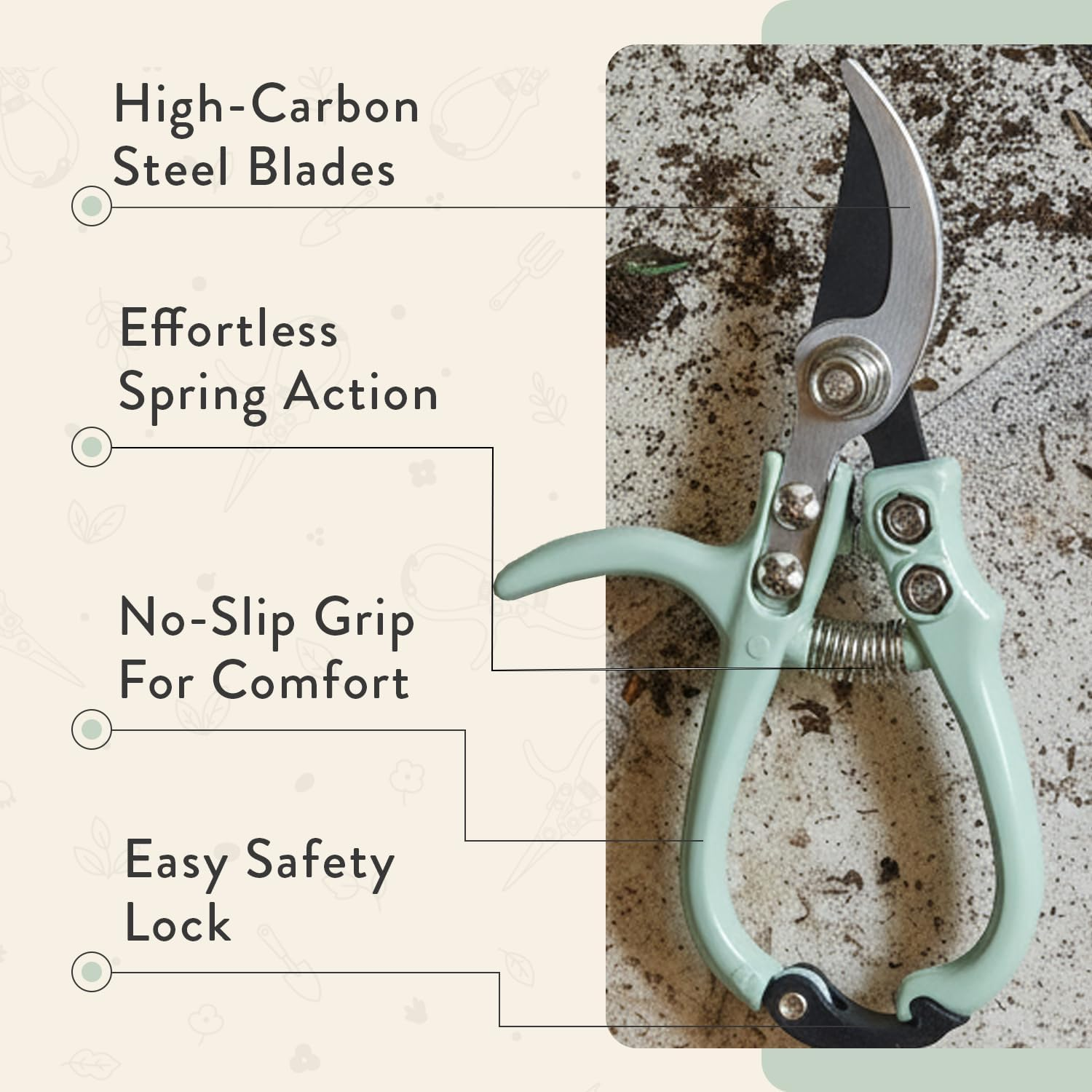 Modern Sprout Hand Pruners - Lightweight Pruning Shears W/Easy Lock- Gardening Scissors - Bypass Sharp Carbon Steel Blade - Rust Resistant - Garden Tools - Reusable Holster - Sage - Chartreuse image number 3