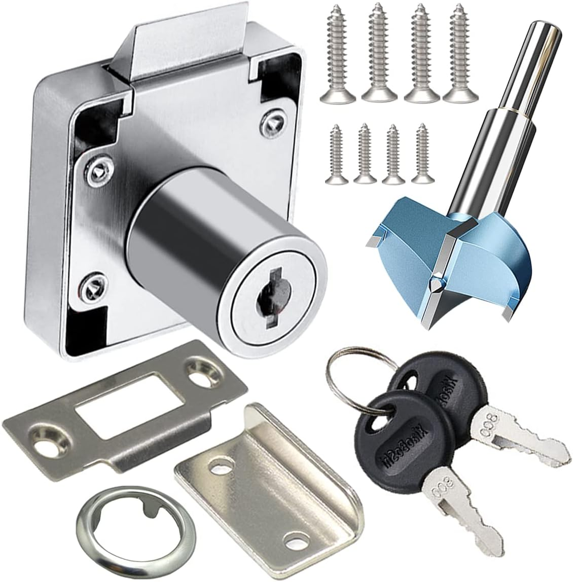 Automatic Lock Tongue Cabinet Drawer Furniture Locker Showcase Lock Drilling Diameter 3/4"/19Mm for (3/5"-/15Mm -7/8"-/22Mm) Door Panel(2 Pack)