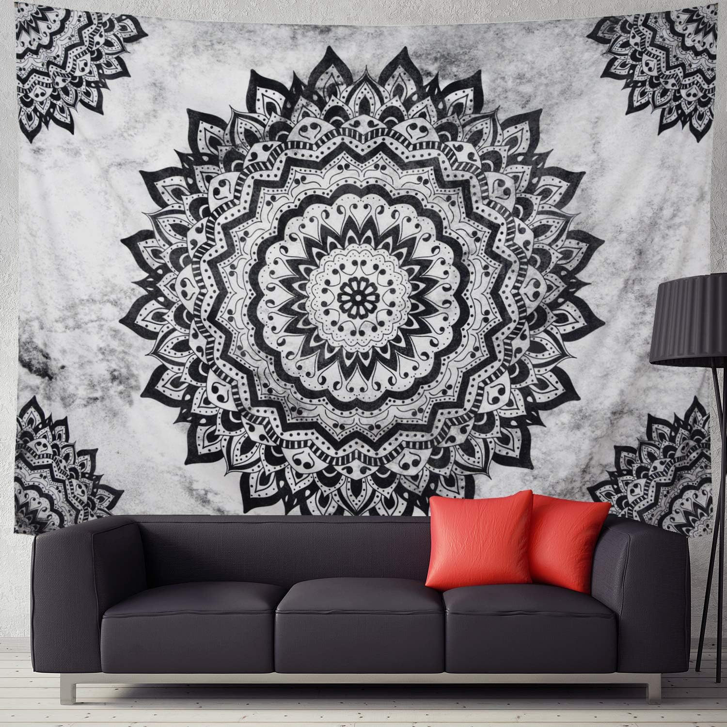 Leofanger Black and White Tapestry Mandala Tapestry Bohemian Flower Wall Tapestry Psychedelic Hippie Tapestry Wall Hanging for Bedroom (70.8 &times; 92.5 Inches) image number 4