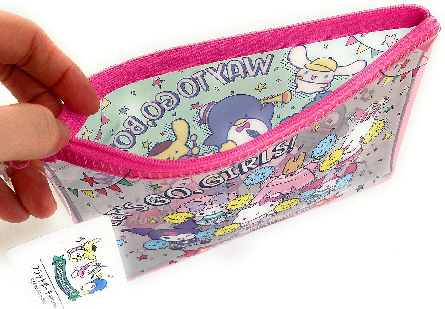 Sanrio Characters Girls Vs Boys Accessories Pouch Cosmetic Pouch Flat Vinyl Pouch Zipper Case Bag 7.9 in X 5.7 in (Cheers) image number 1