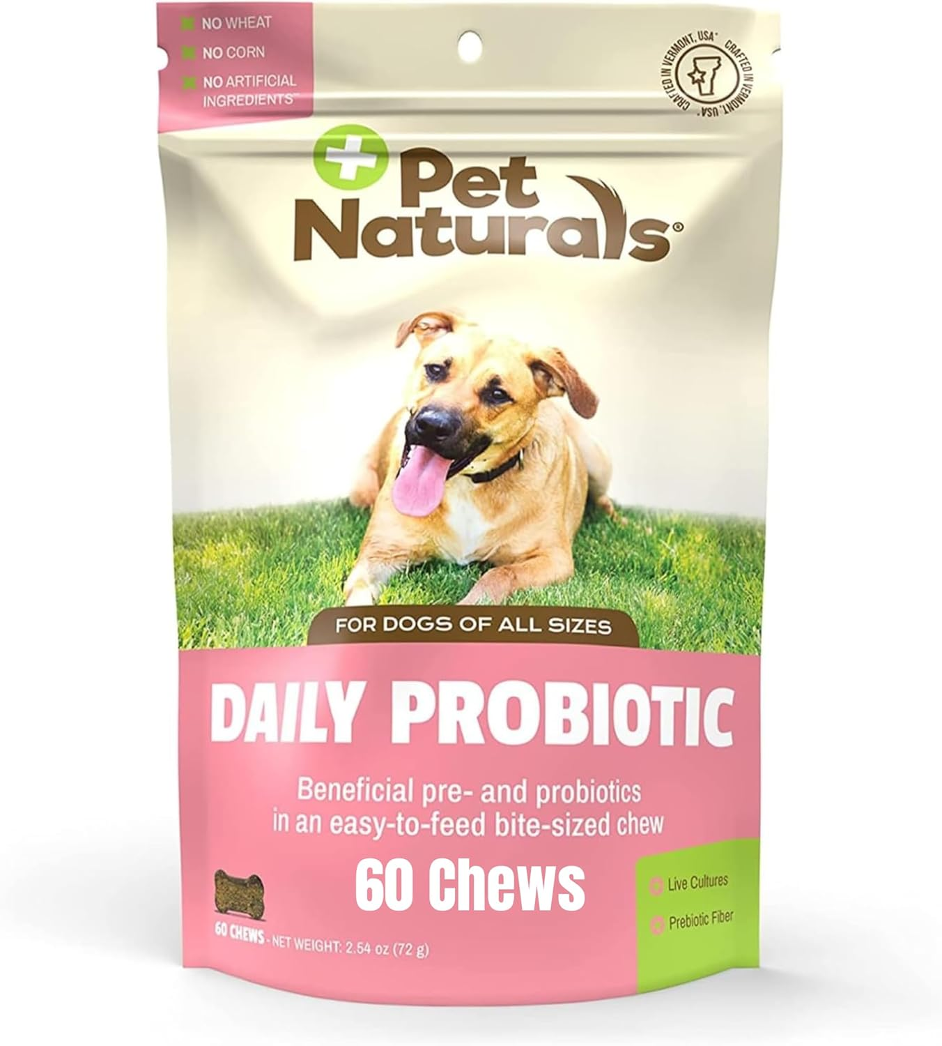 Pet Naturals Daily Probiotic for Dogs, 120M Cfus - Pre and Probiotics for Dogs Digestive Health, Gut Health, Immune Support, Diarrhea, Allergies and Itching - 60 Chews, Duck Flavor image number 1