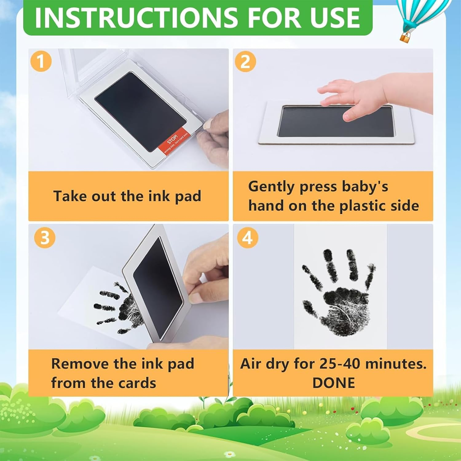 Pacify 3 Pack Baby Hand and Footprint Kit Pet Paw Inkless Print Pads Baby Handprint Kit Clean Touch Ink Pad (3-Black) image number 4