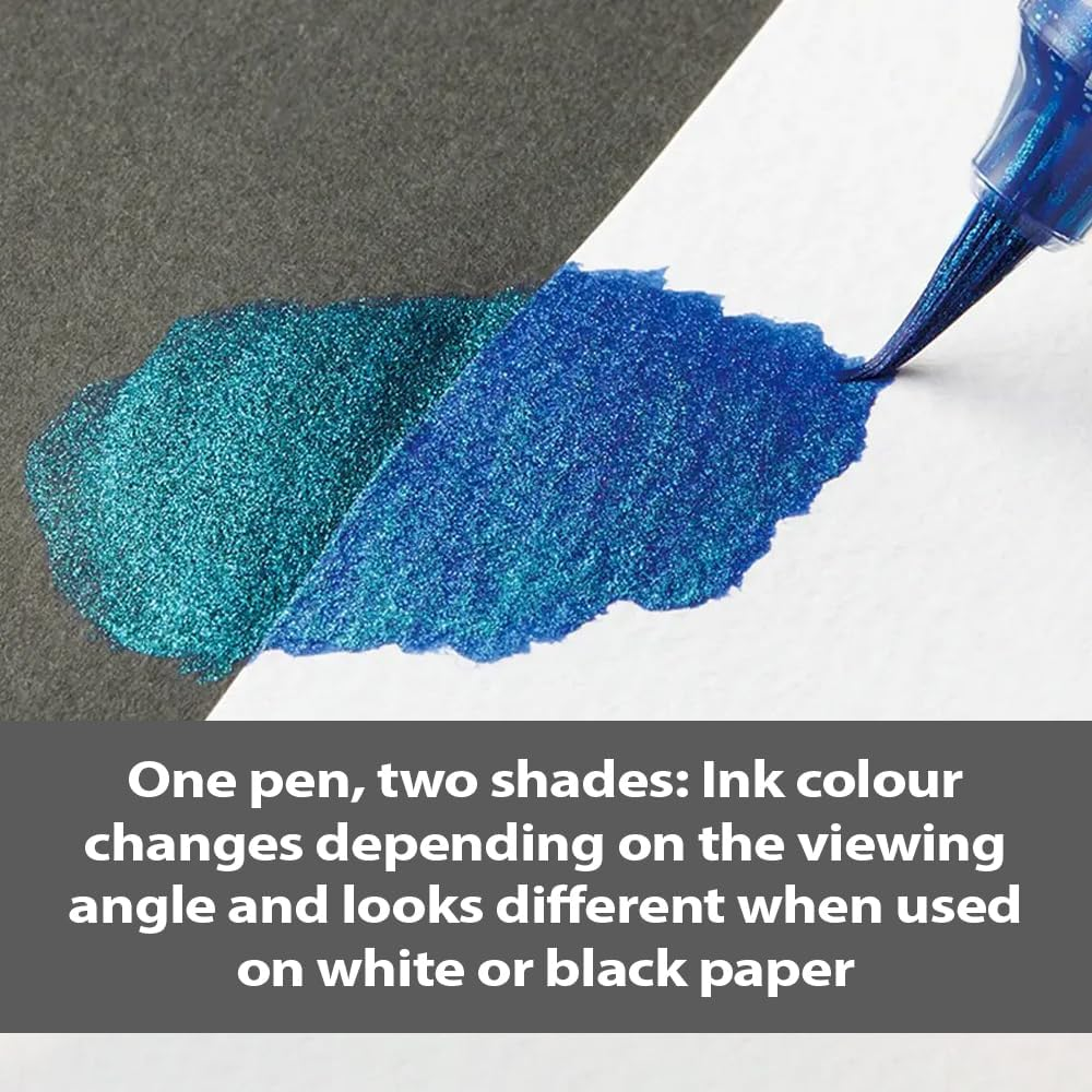 Pentel Arts Dual Metallic Brush Pen Hangsell Blue + Metallic Green, Pack of One (XGFH-DC) - Blue image number 3