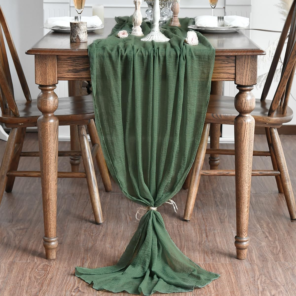 Artoid Mode Verde Foresta Fashion Boho Gauze Cheesecloth Dusty Table Runner, 90 X 300 Cm Seasonal Holiday Kitchen Dining Table Decoration for Indoor Outdoor Home Party Decor - Black image number 3