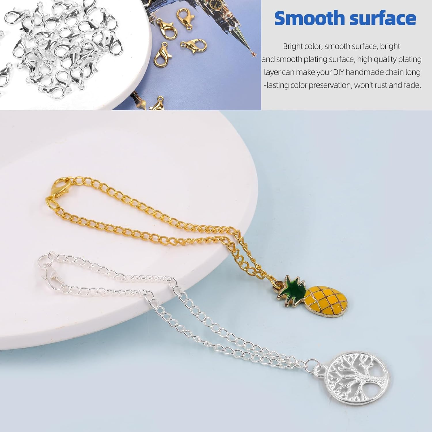 Glarks 504Pcs 30 Feet Jewelry Chains Set Silver Cable Link Chains Link Rolls Bulk Twisted Links Chain Necklace Jewelry Making Chains with Lobster Clasps and Jump Rings for Necklace Jewelry Making - Gold image number 7