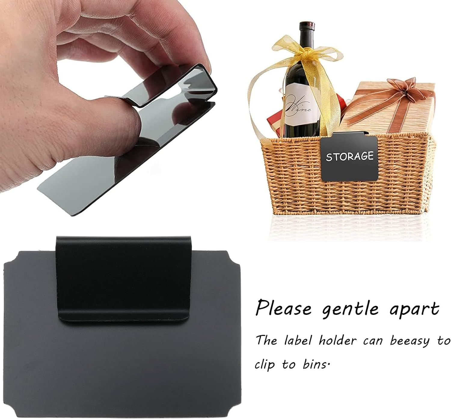 25 Pack Basket Labels, 3 White Pen, 1 Piece of Cleaning Cloth. Small Chalkboard Labels Clip for Store Shelf Storage Box Pantry Labels（Black） image number 4