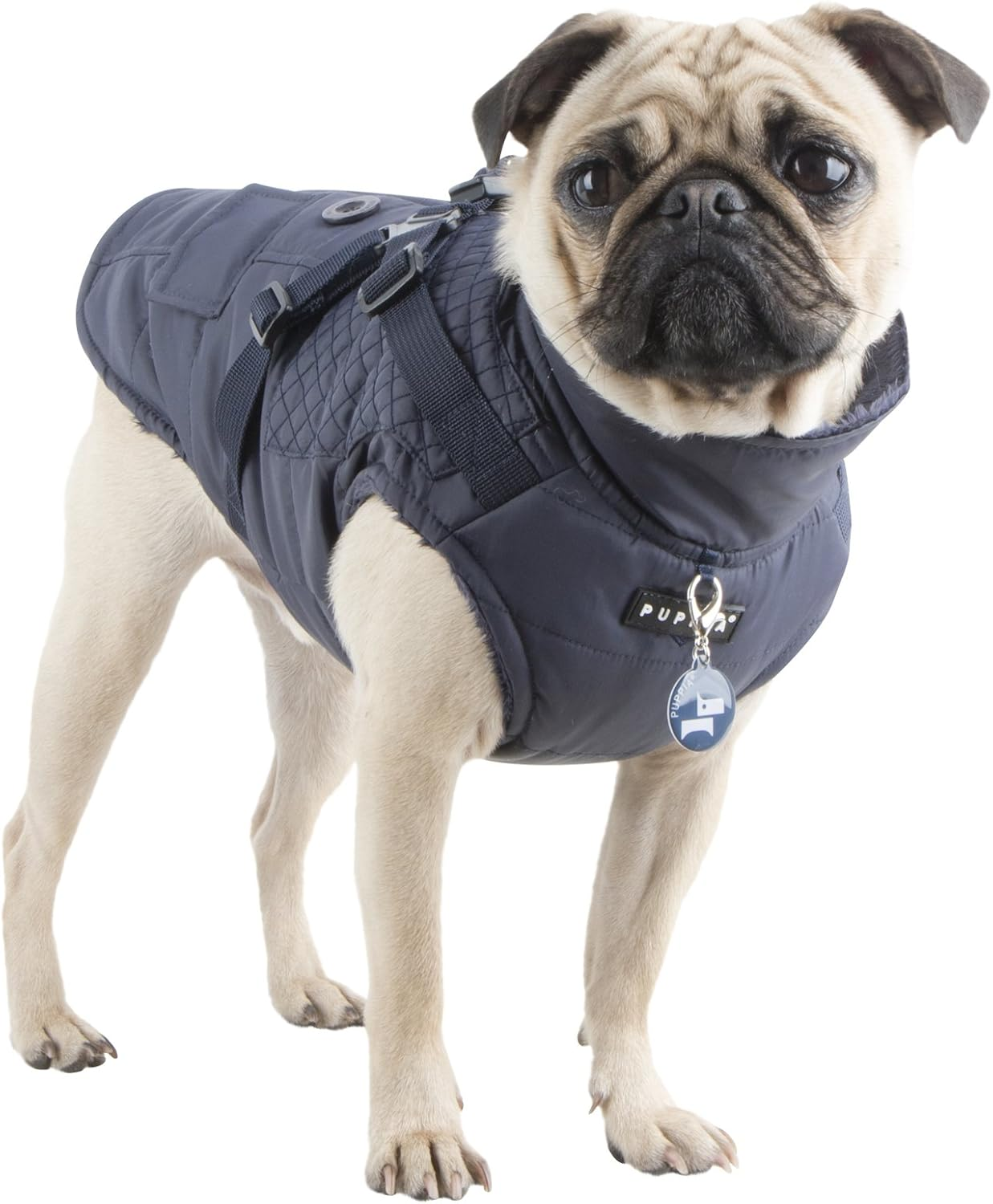 Puppia Wilkes Winter Dog Coat with Integrated Harness No Pull Cold Weather Waterproof Warm Fleece Back Zipper for Small & Medium Dog, Navy, X-Large image number 1