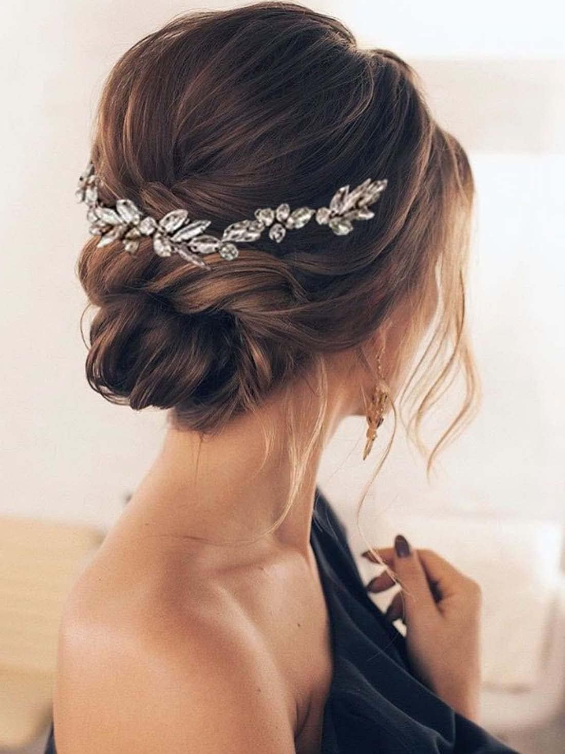 Resweky Bridal Wedding Flower Hair Comb Silver Rhinestone Bridal Hair Pieces Bridal Hair Side Comb Hair Accessories for Women and Girls image number 5